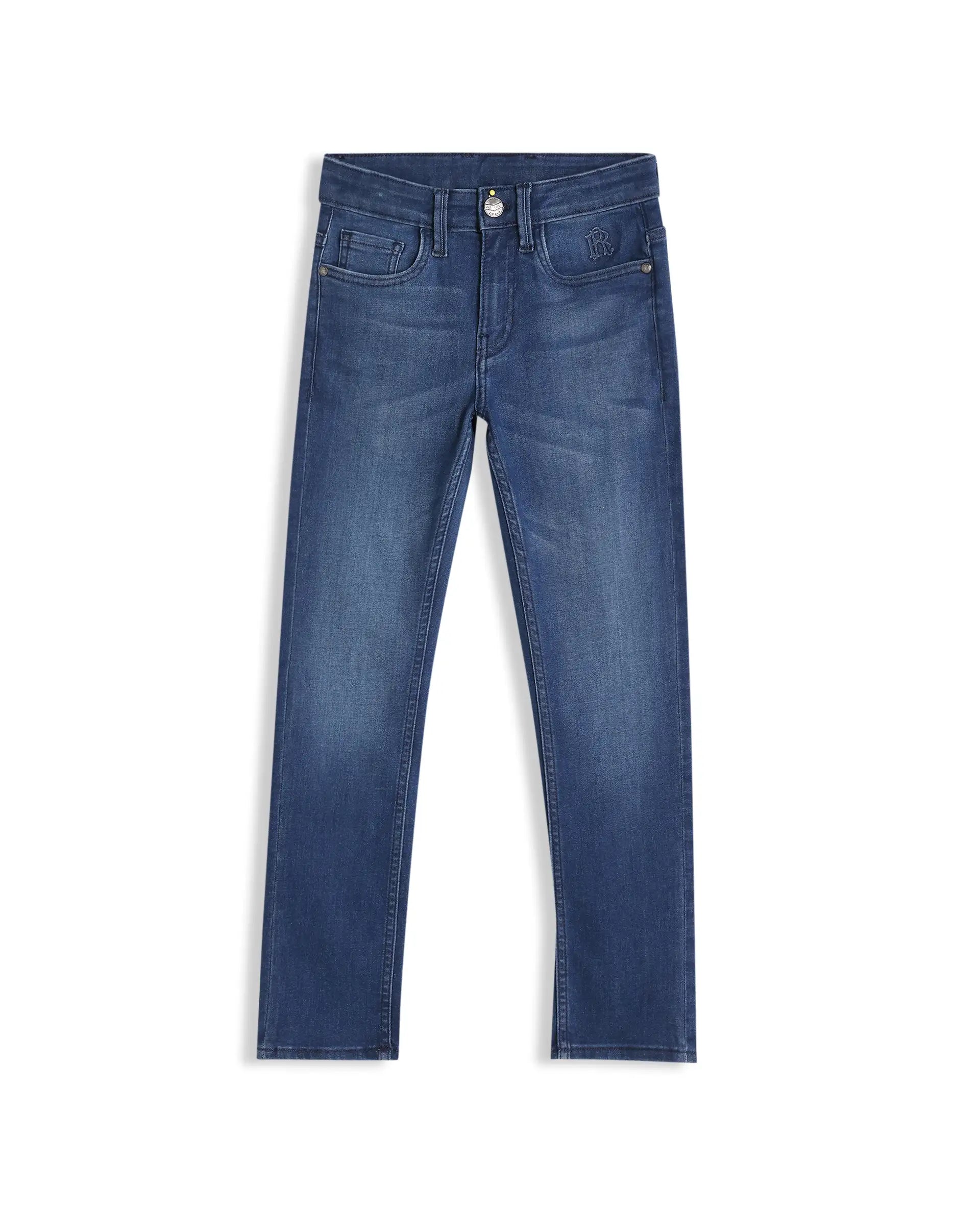 Rare Ones Kids Daito-2 Blue Cotton Blend Fabric Button And Zipper Closure Slim Fit Jeans
