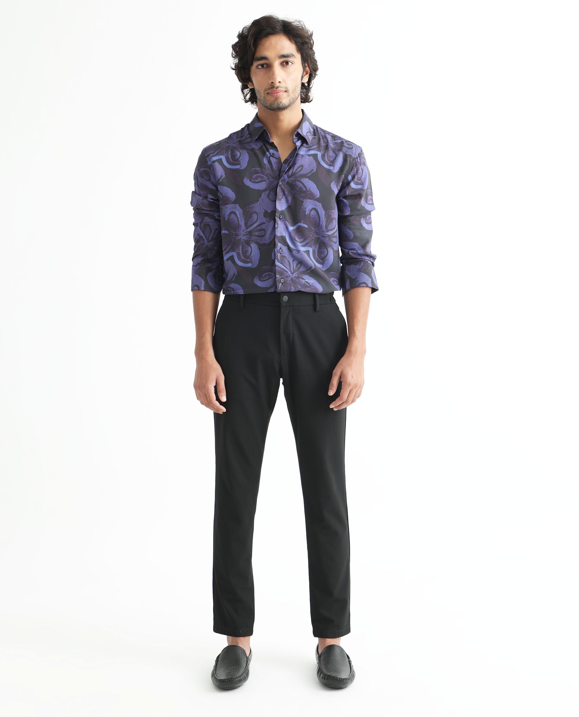 Rare Rabbit Men's Daize Purple Viscose Fabric Full Sleeves Regular Fit Floral Print Shirt