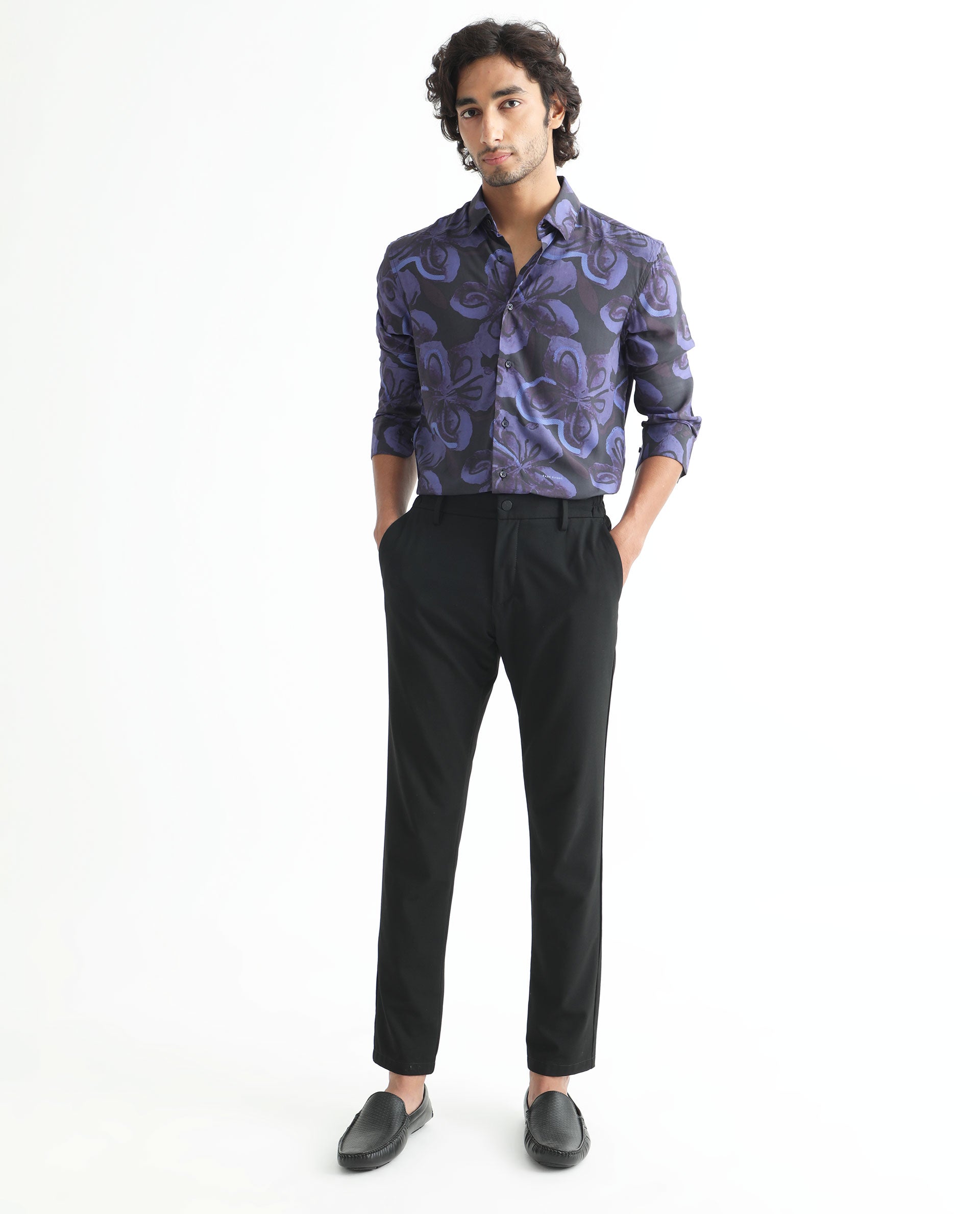 Rare Rabbit Men's Daize Purple Viscose Fabric Full Sleeves Regular Fit Floral Print Shirt