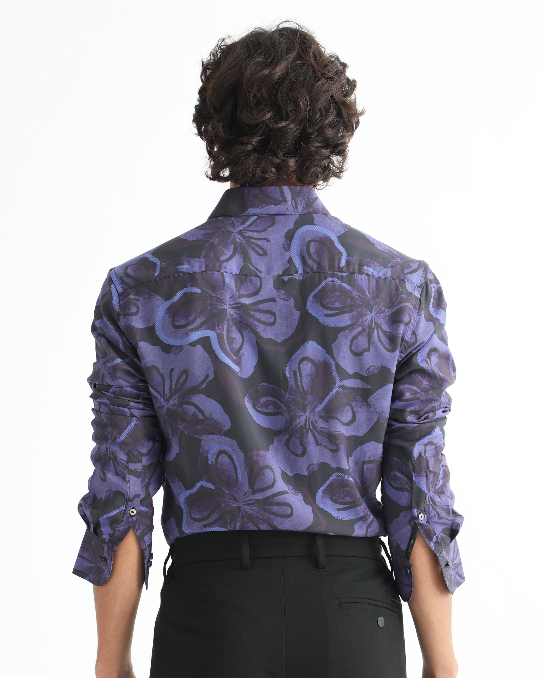 Rare Rabbit Men's Daize Purple Viscose Fabric Full Sleeves Regular Fit Floral Print Shirt