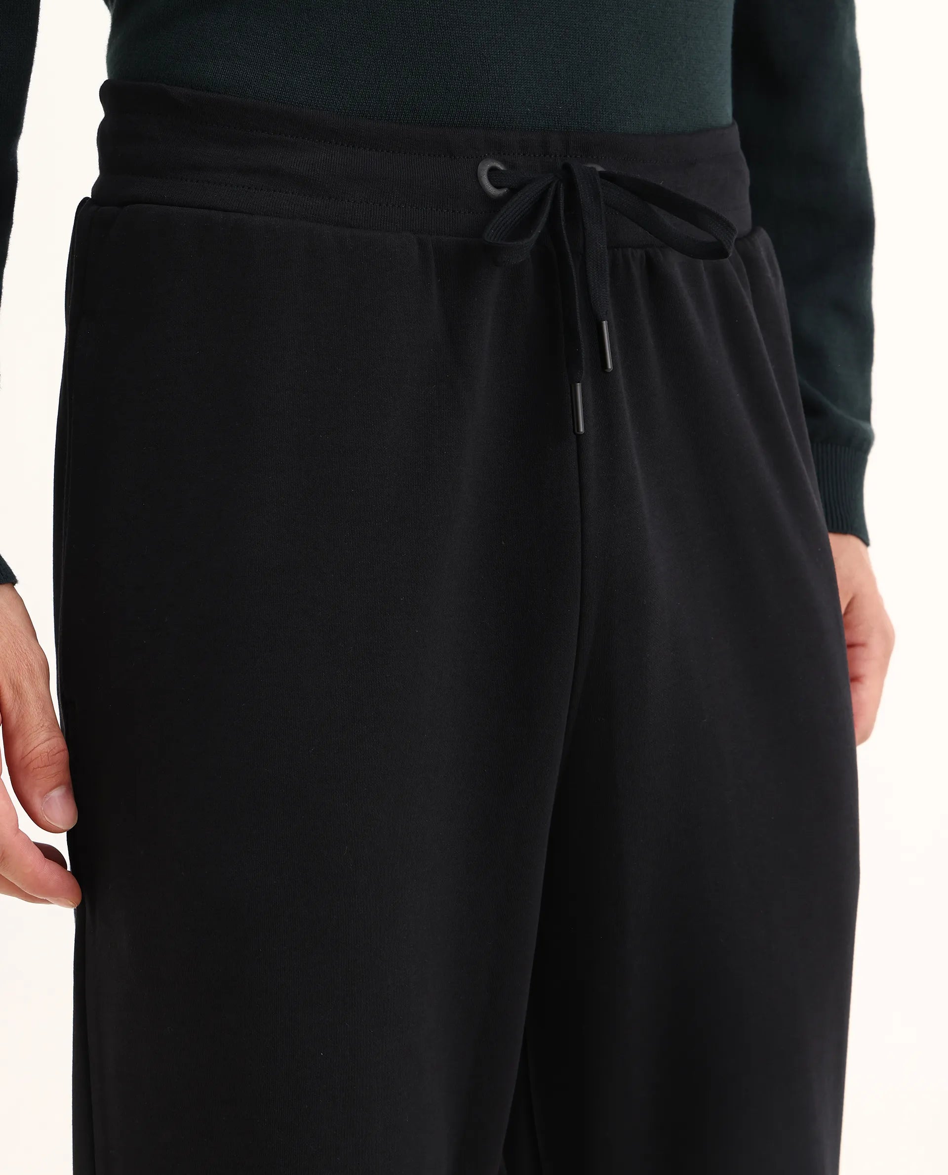 Rare Rabbit Men's Dalton Black Cotton Blend Plain Baggy Fit Trouser