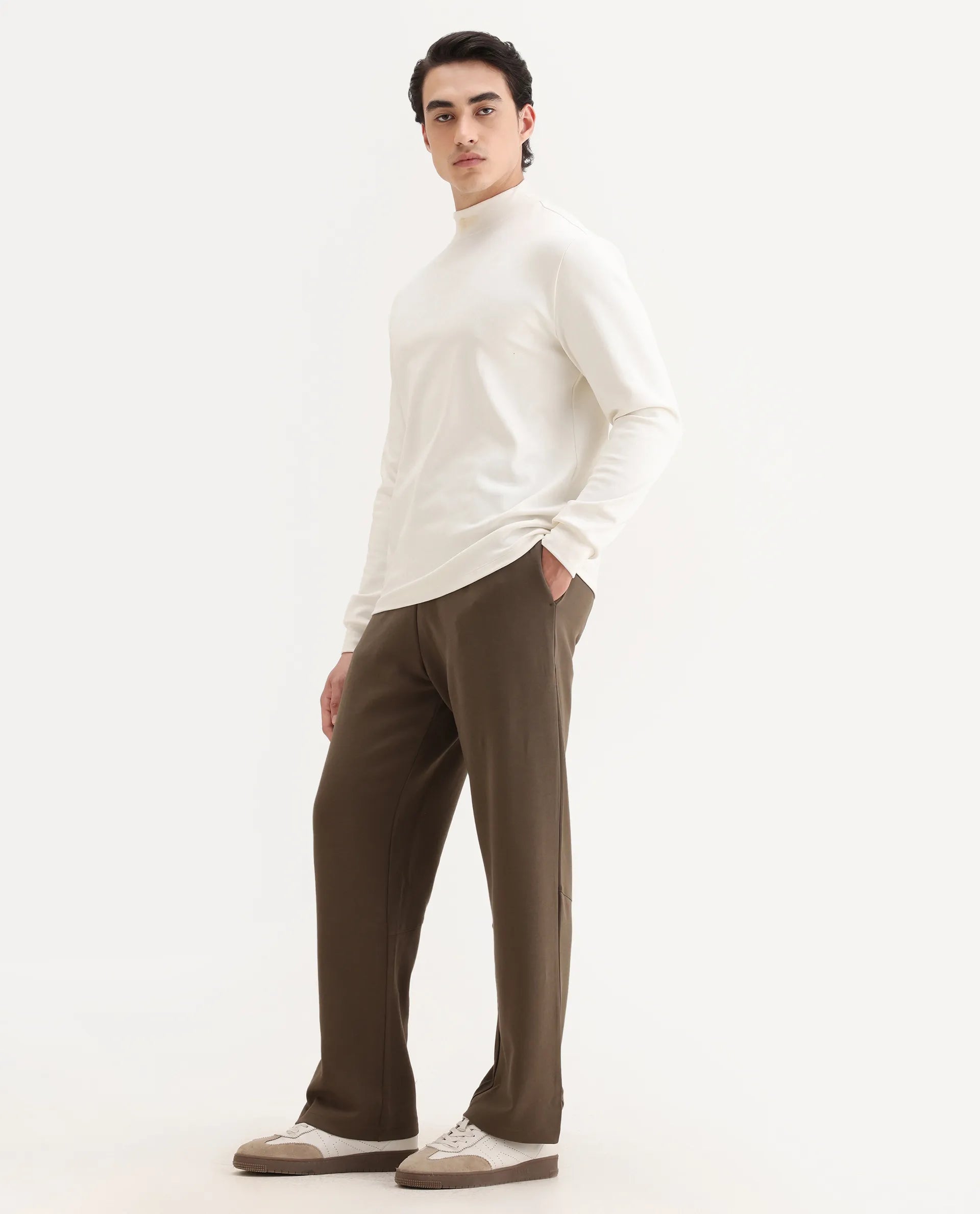 Rare Rabbit Men's Dalton Grey Cotton Blend Plain Baggy Fit Trouser