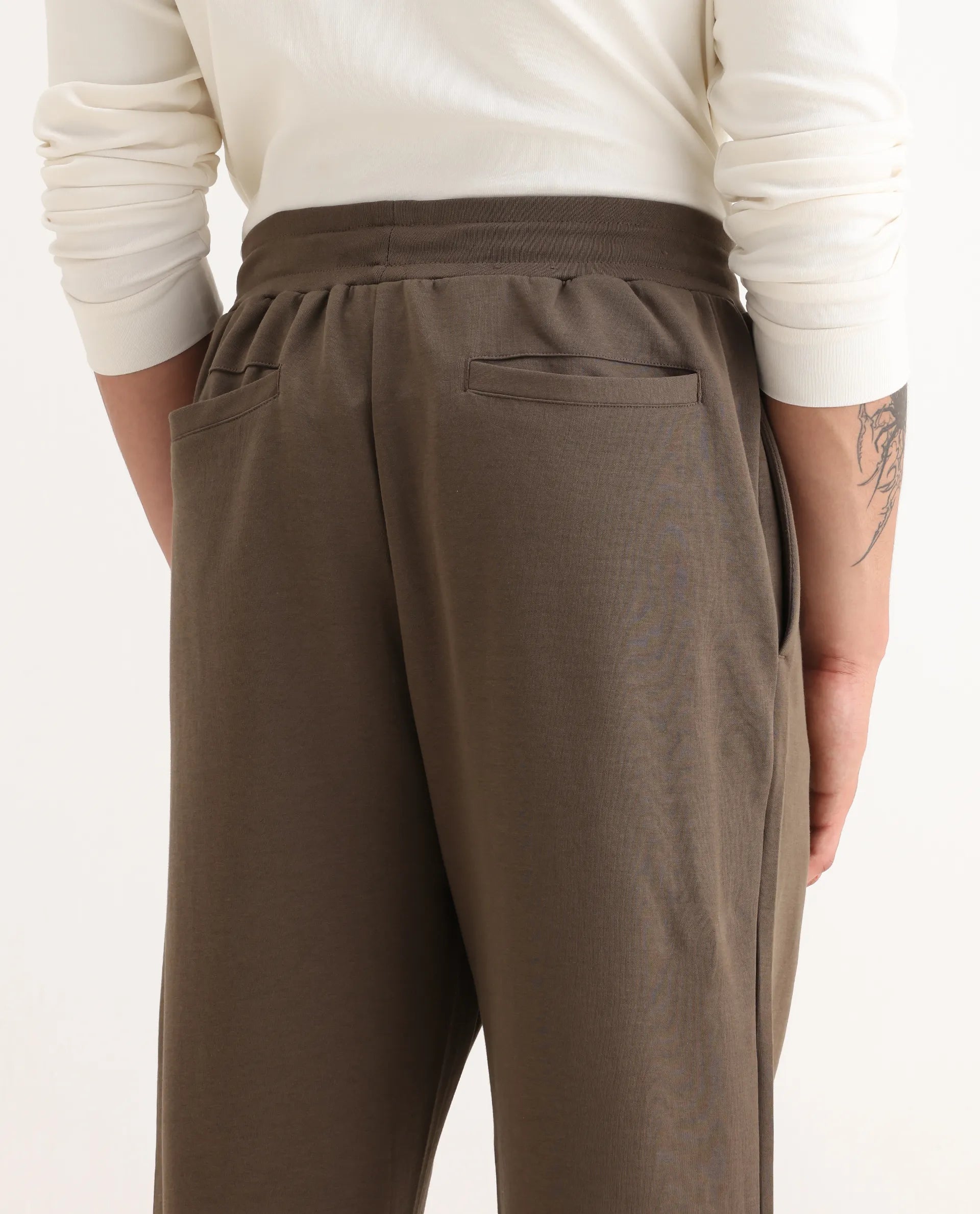 Rare Rabbit Men's Dalton Grey Cotton Blend Plain Baggy Fit Trouser