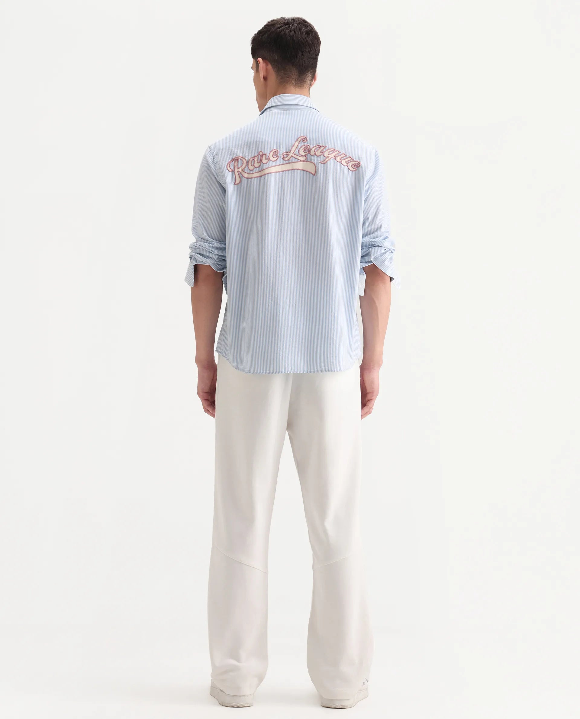 Rare Rabbit Men's Dalton Off White Cotton Blend Plain Baggy Fit Trouser