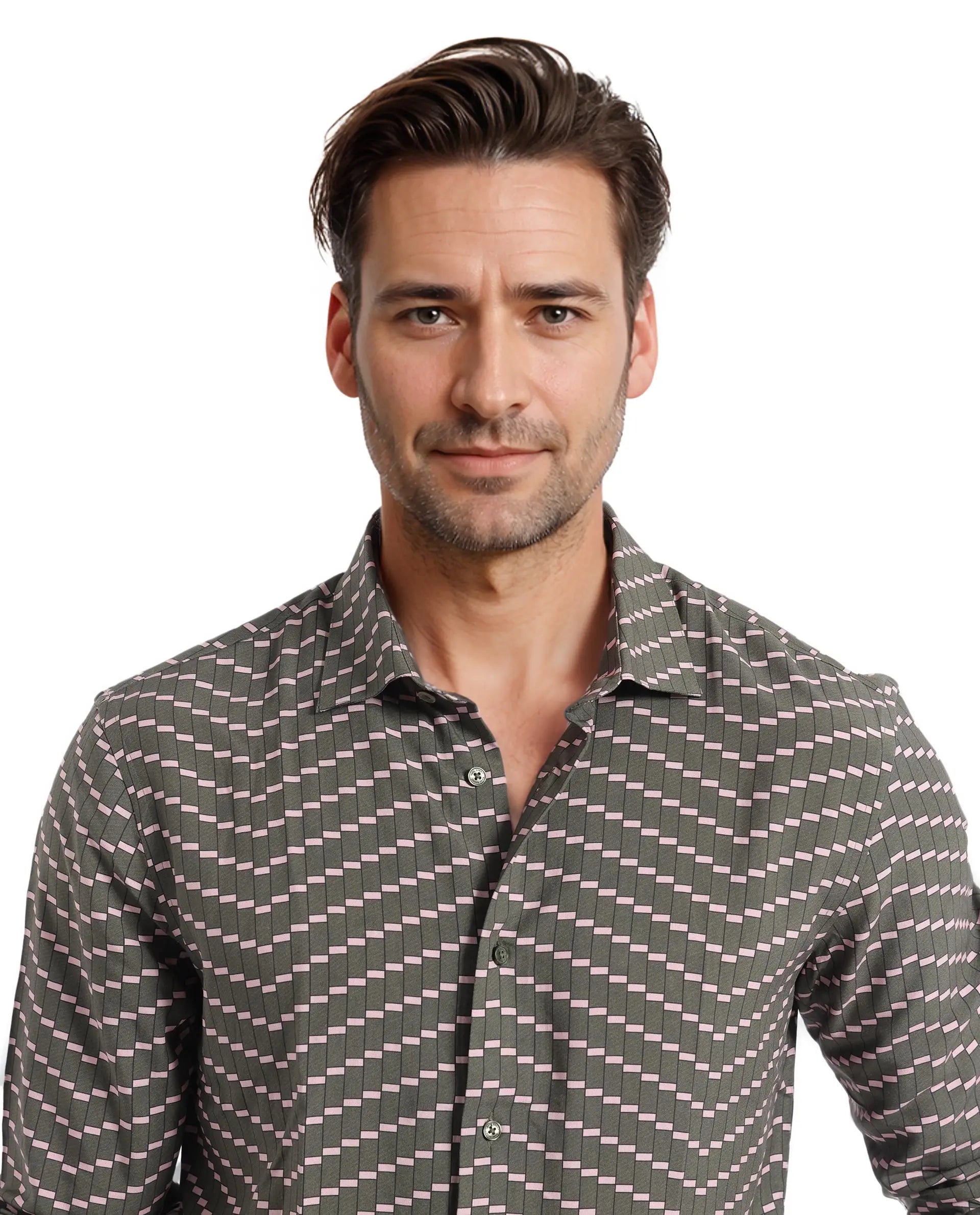 Rare Rabbit Men Dandy Dark Olive Viscose Fabric Full Sleeve Regular Fit Digital Print Shirt