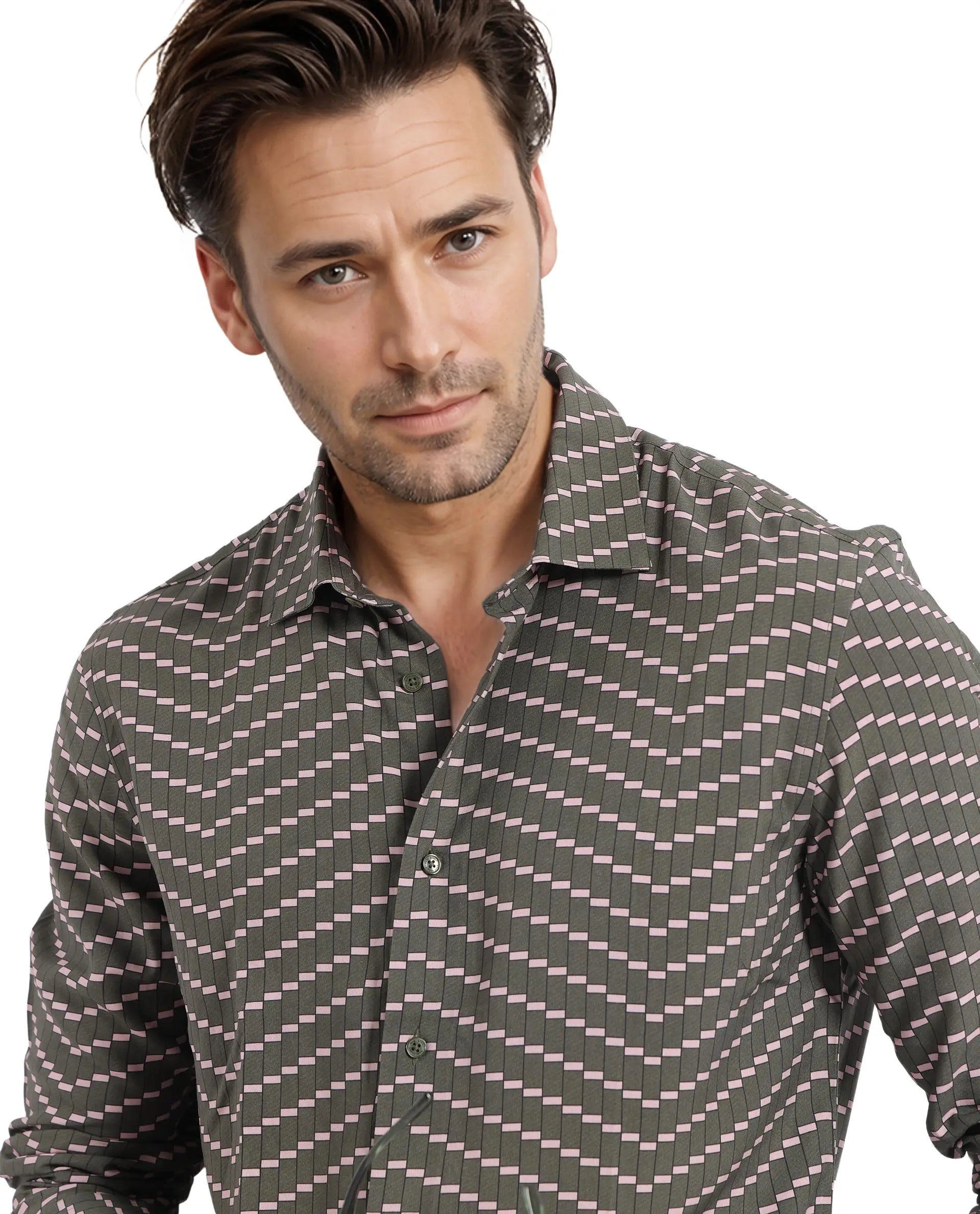 Rare Rabbit Men Dandy Dark Olive Viscose Fabric Full Sleeve Regular Fit Digital Print Shirt