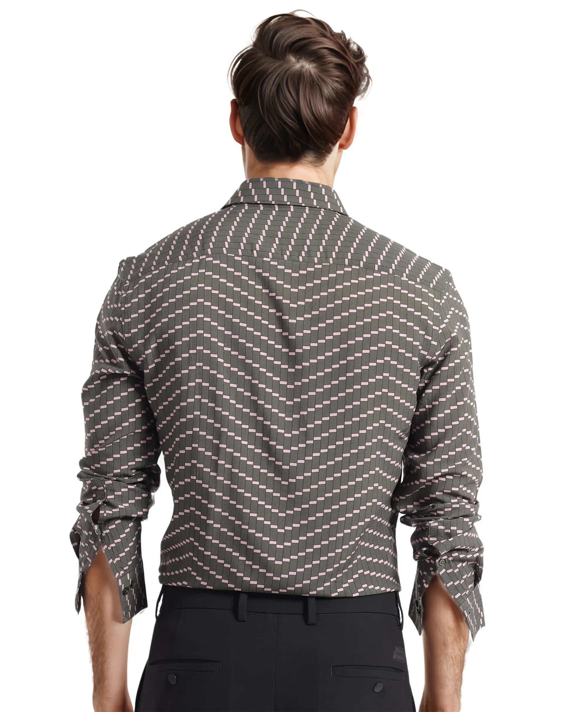 Rare Rabbit Men Dandy Dark Olive Viscose Fabric Full Sleeve Regular Fit Digital Print Shirt