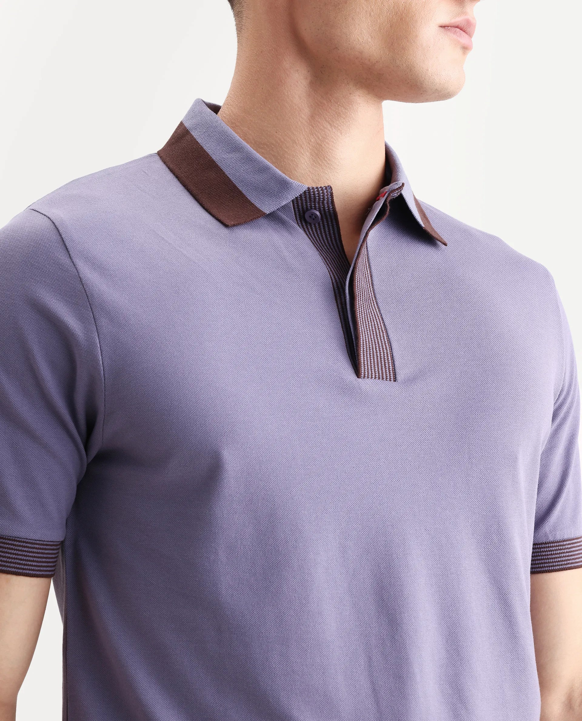 Rare Rabbit Men's Dane Dark Purple Cotton Blend Plain Regular Fit Half Sleeve Polo