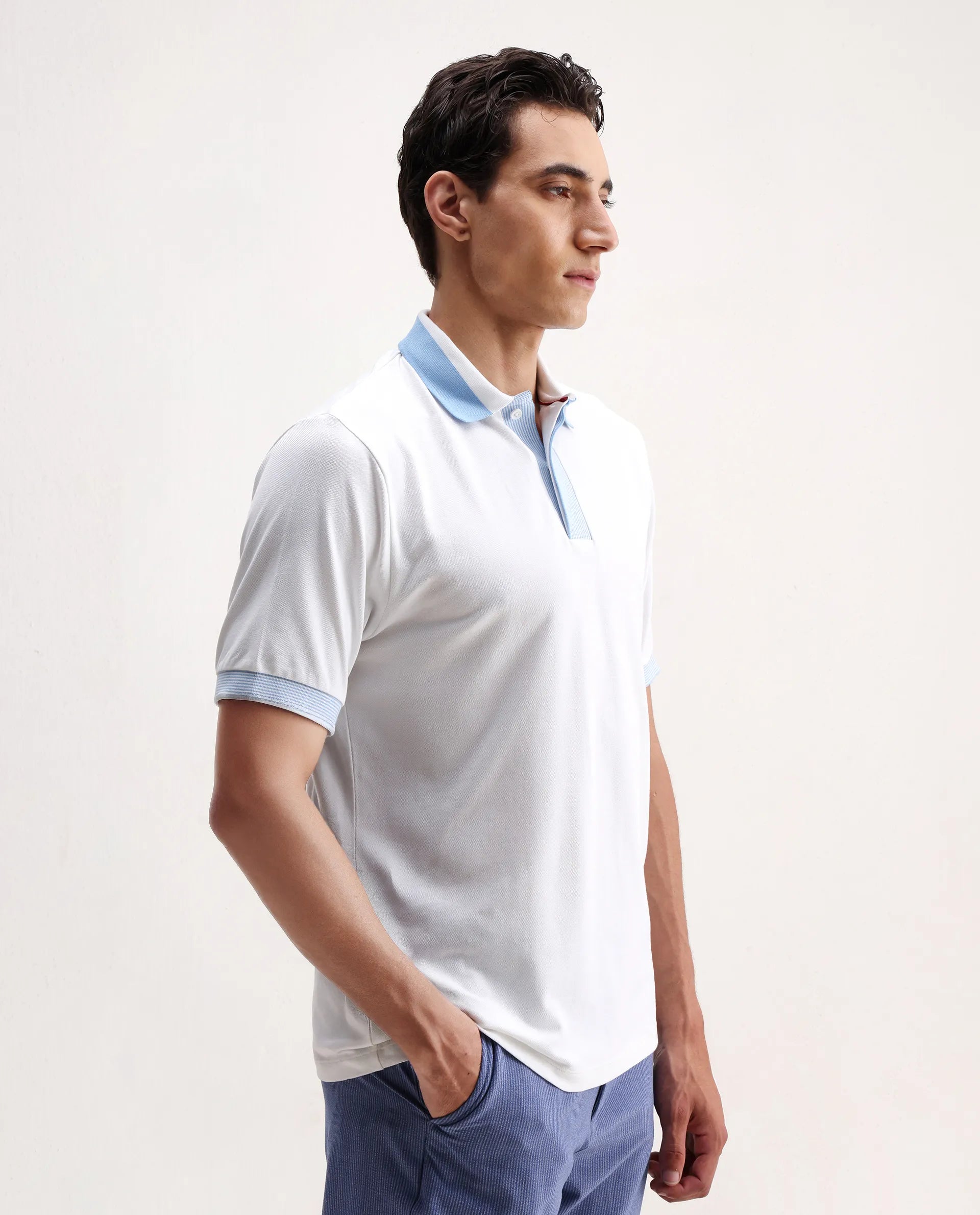 Rare Rabbit Men's Dane White Cotton Blend Plain Regular Fit Half Sleeve Polo