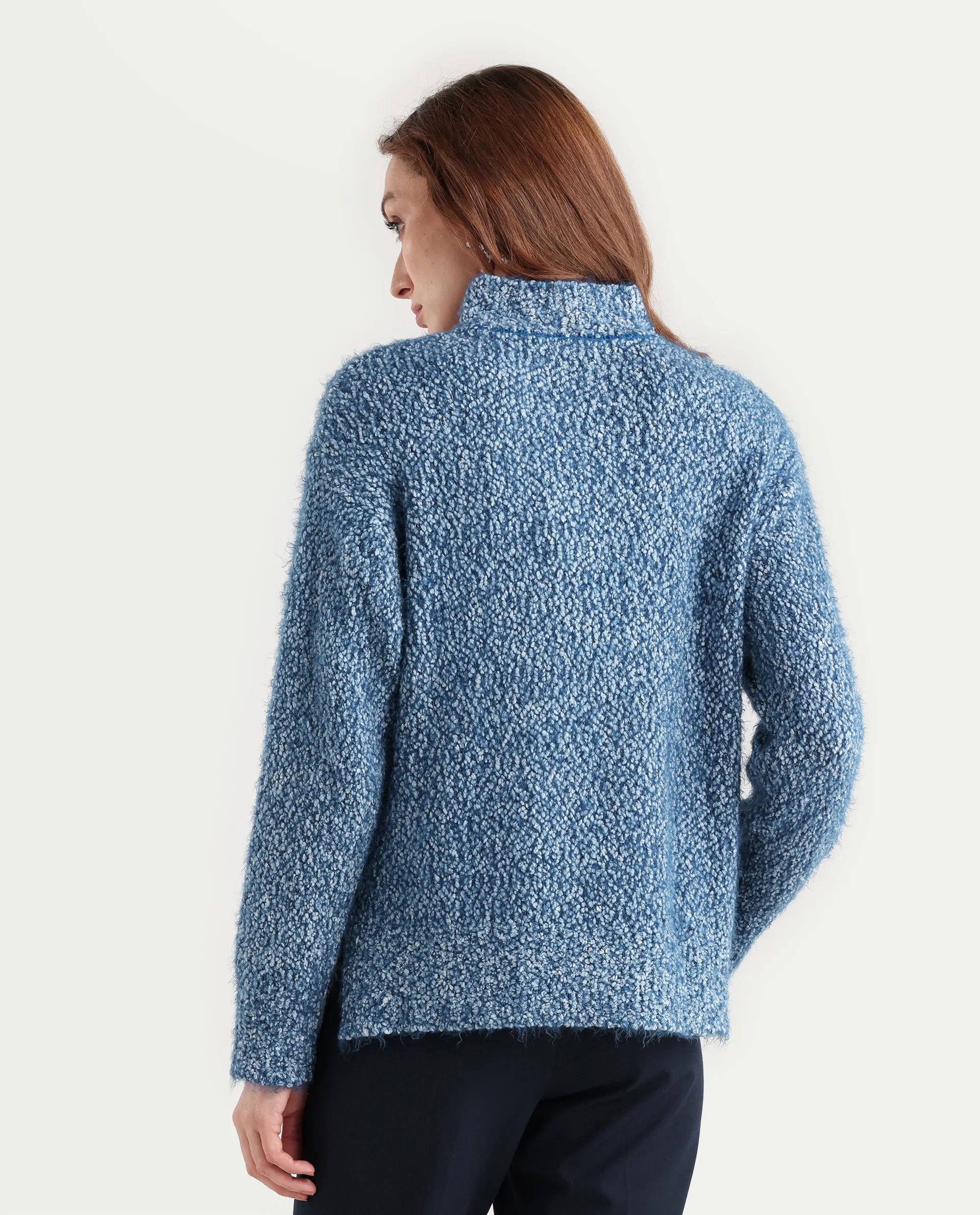 Rareism Women's Danicata Blue Polyester Cowl Neck Plain Relaxed Fit Sweater