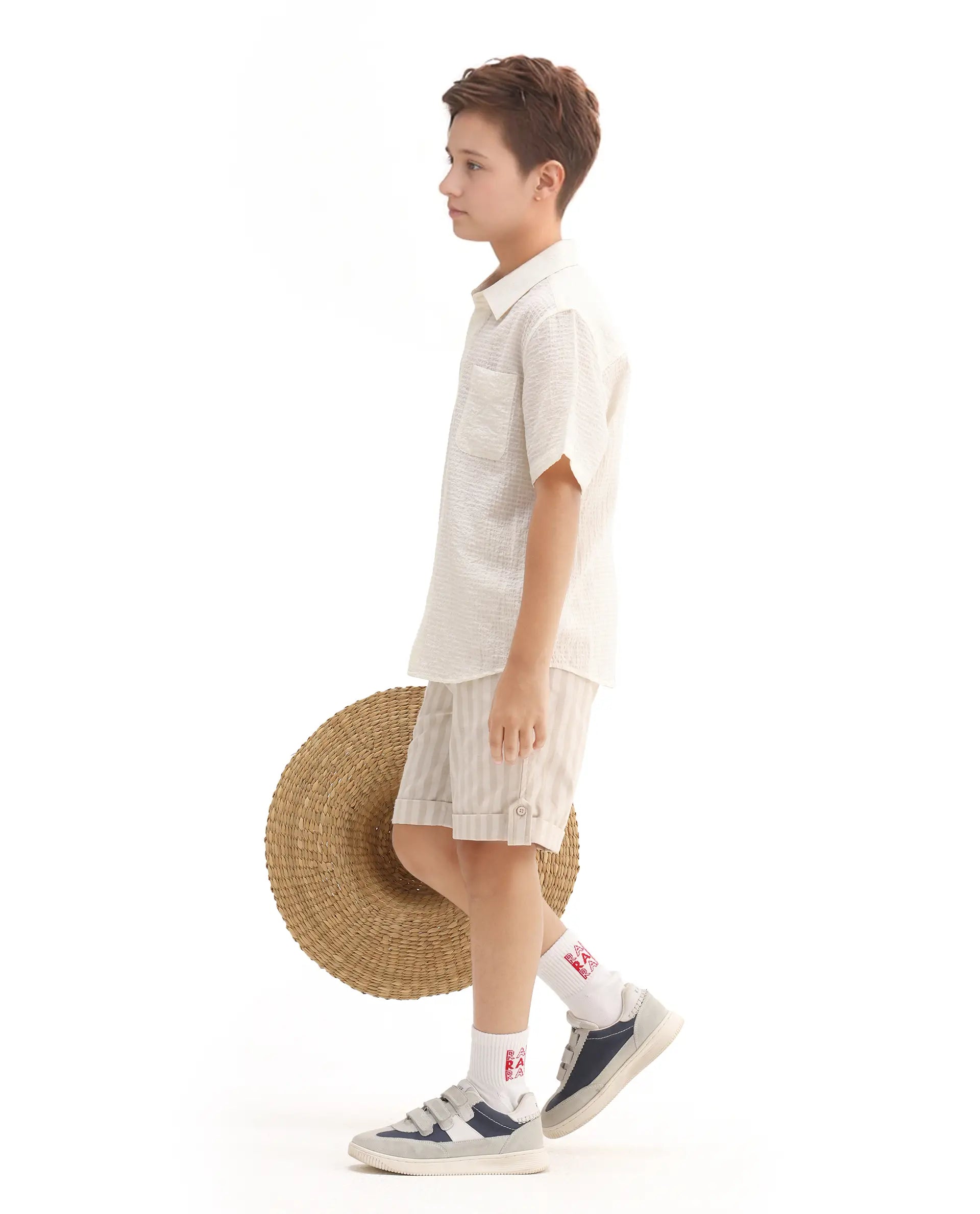 Rare Ones Kids Danni Beige Polyester Striped Button & Zip Closure Regular Fit Shorts