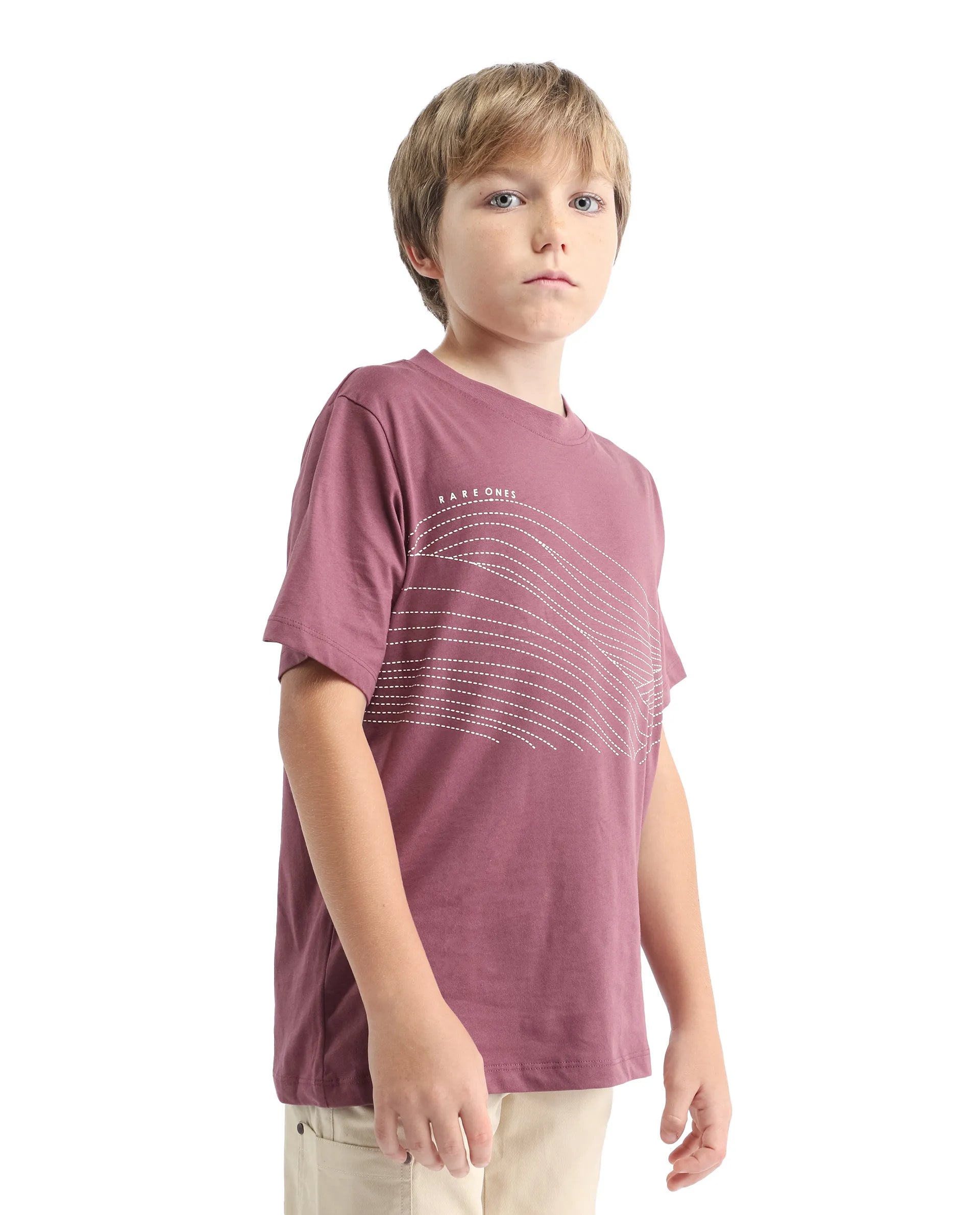 Rare Ones Kids Vint-K Dusky Pink Cotton Solid Slip-On Regular Fit T-Shirt