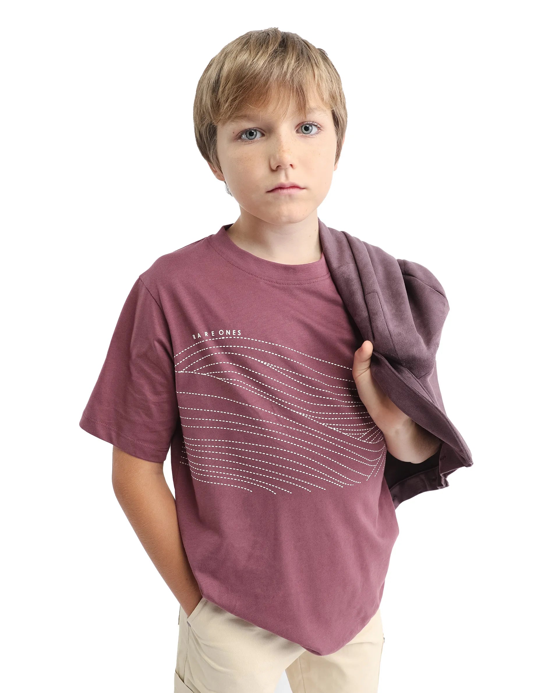 Rare Ones Kids Vint-K Dusky Pink Cotton Solid Slip-On Regular Fit T-Shirt