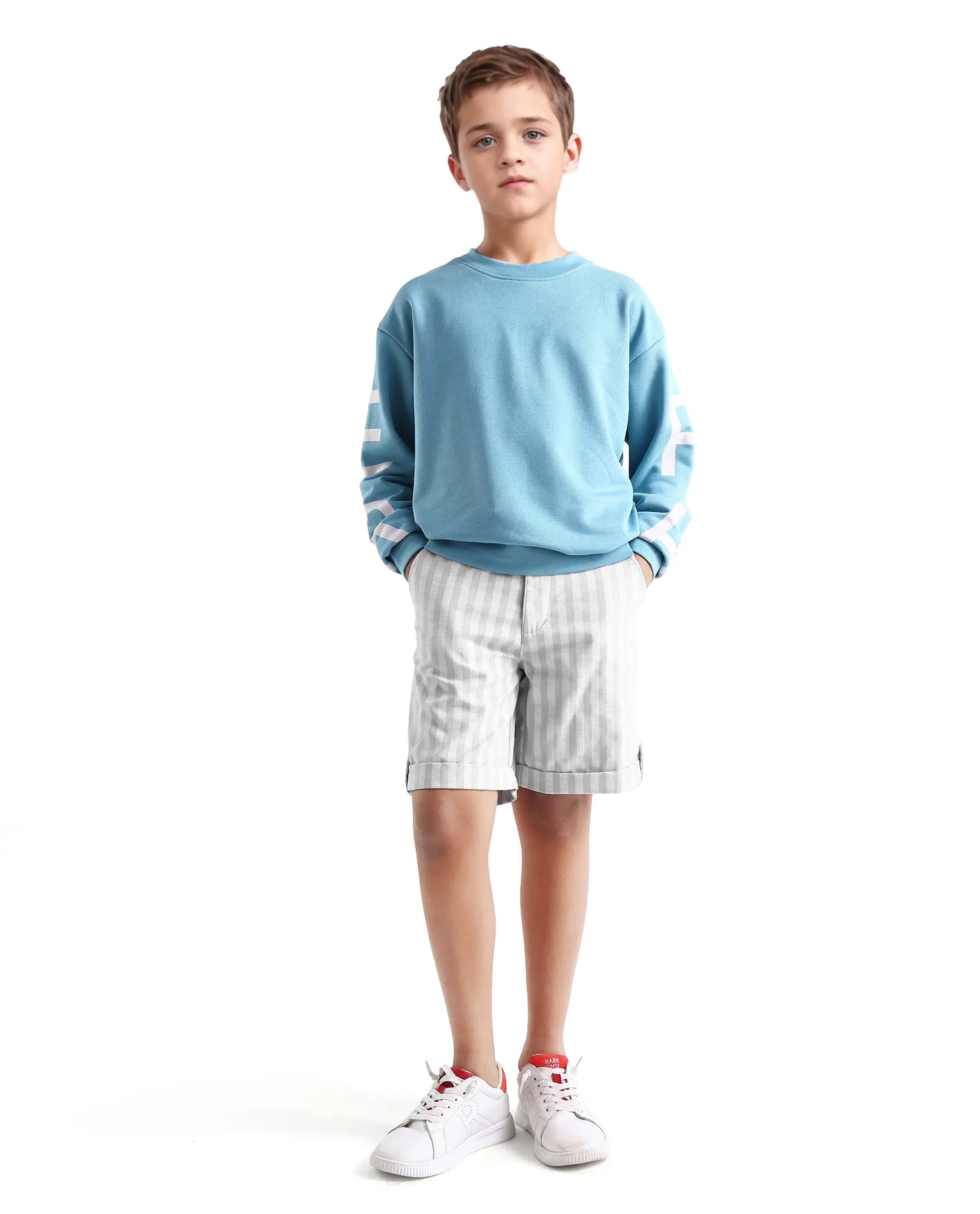 Rare Ones Kids Danni Light Grey Polyester Striped Drawstring Closure Regular Fit Shorts