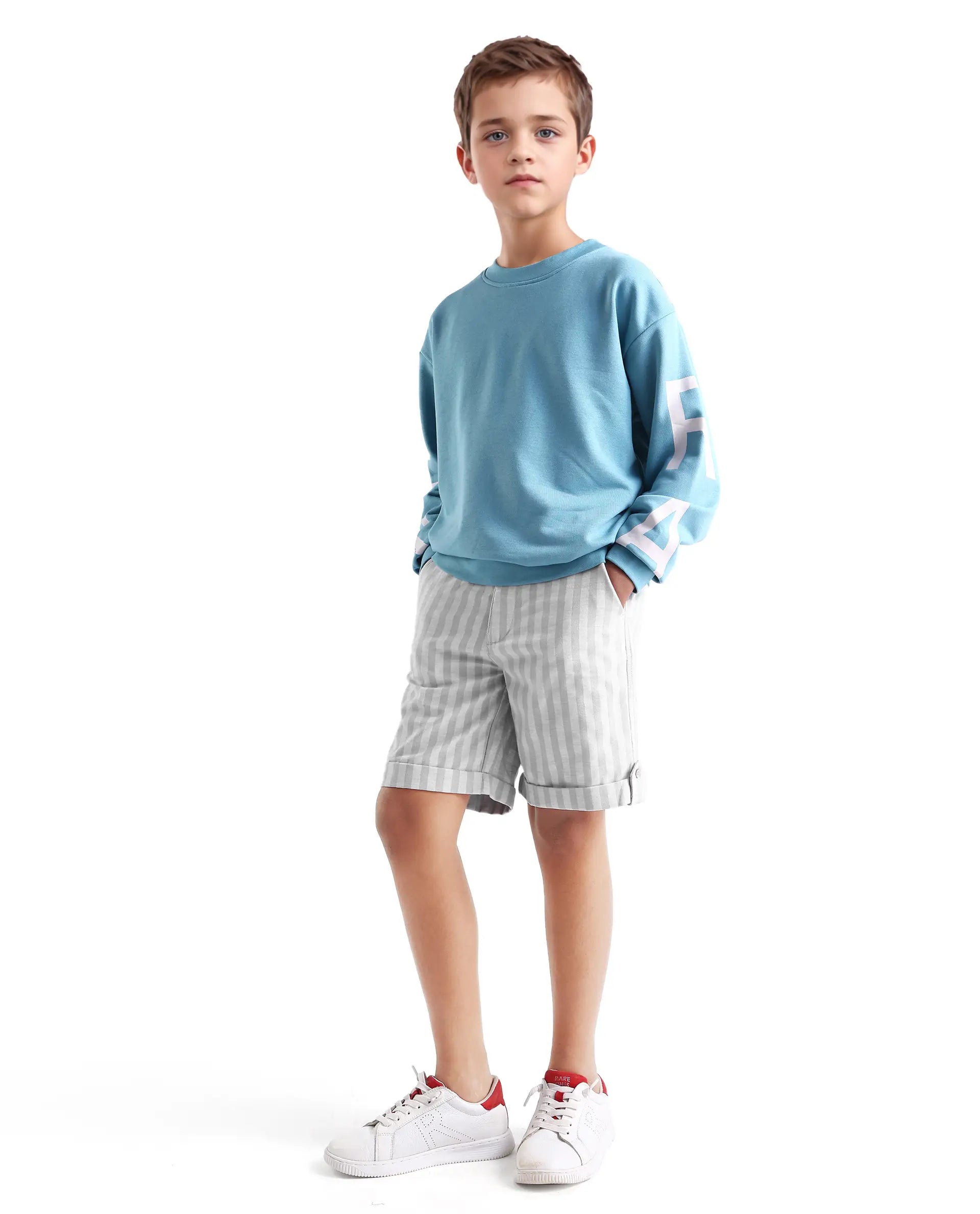 Rare Ones Kids Danni Light Grey Polyester Striped Drawstring Closure Regular Fit Shorts