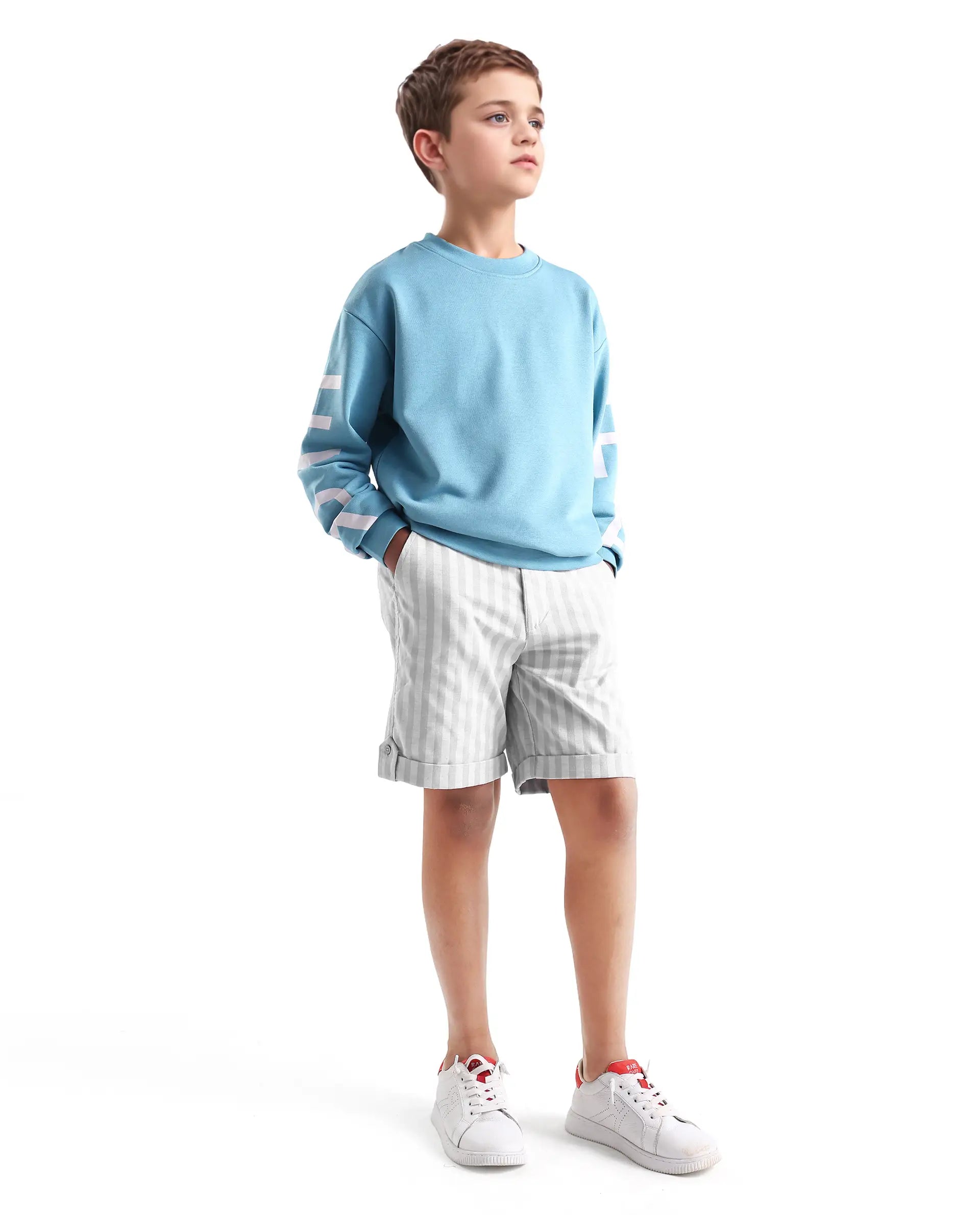 Rare Ones Kids Danni Light Grey Polyester Striped Drawstring Closure Regular Fit Shorts