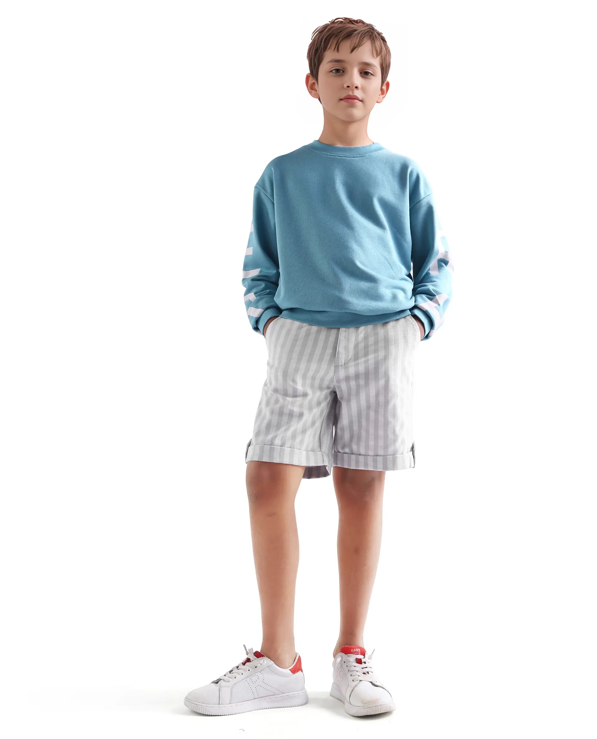 Rare Ones Kids Danni Light Grey Polyester Striped Drawstring Closure Regular Fit Shorts