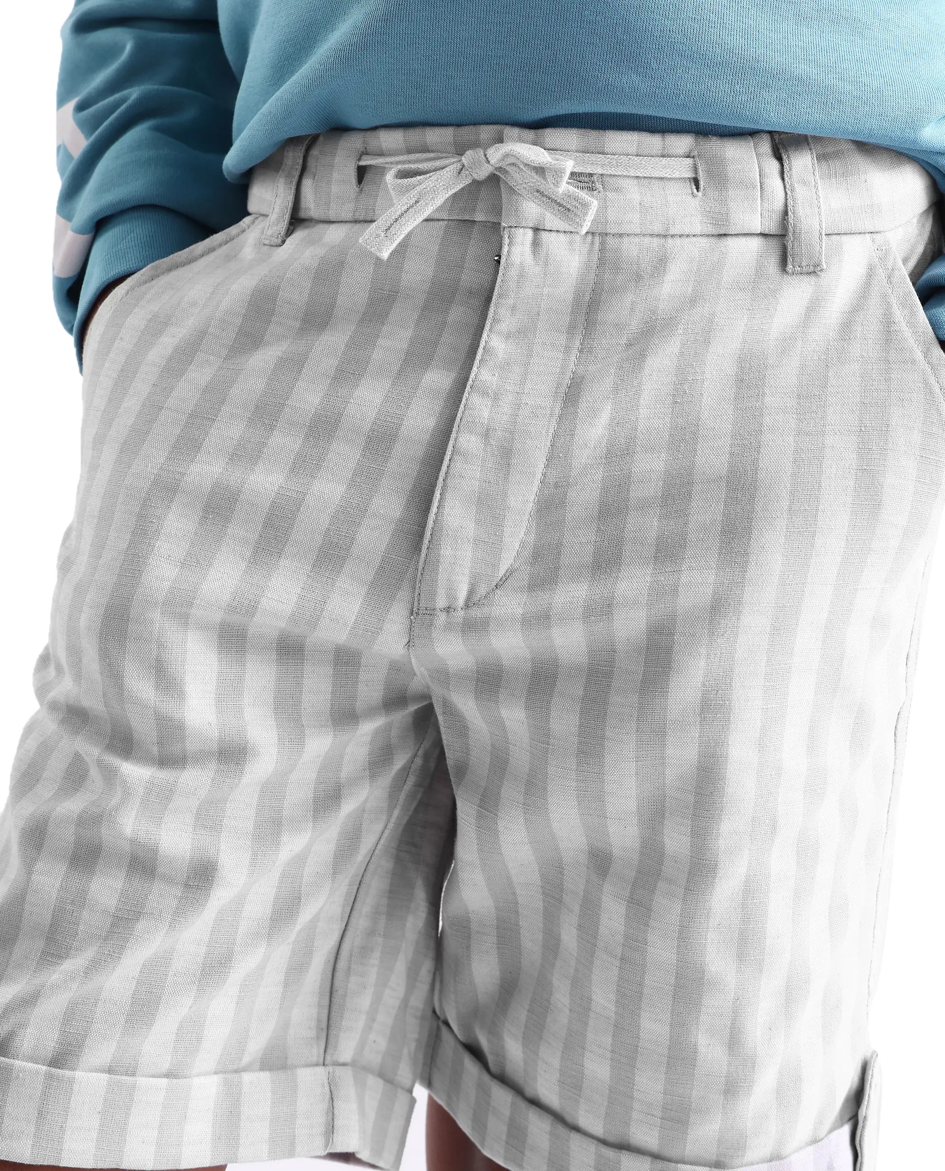 Rare Ones Kids Danni Light Grey Polyester Striped Drawstring Closure Regular Fit Shorts