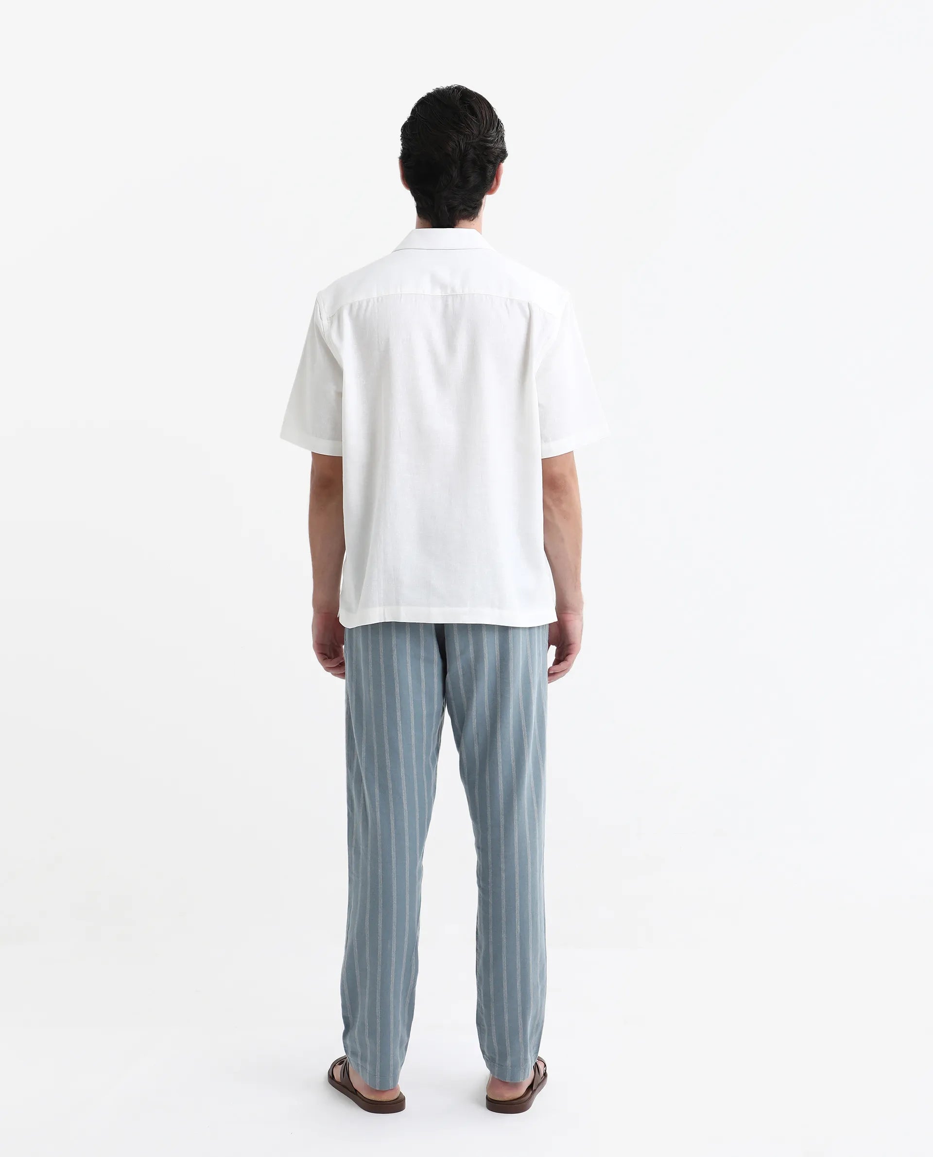 Rare Rabbit Men's Dano Light Blue Linen Blend Striped Print Regular Fit Trouser