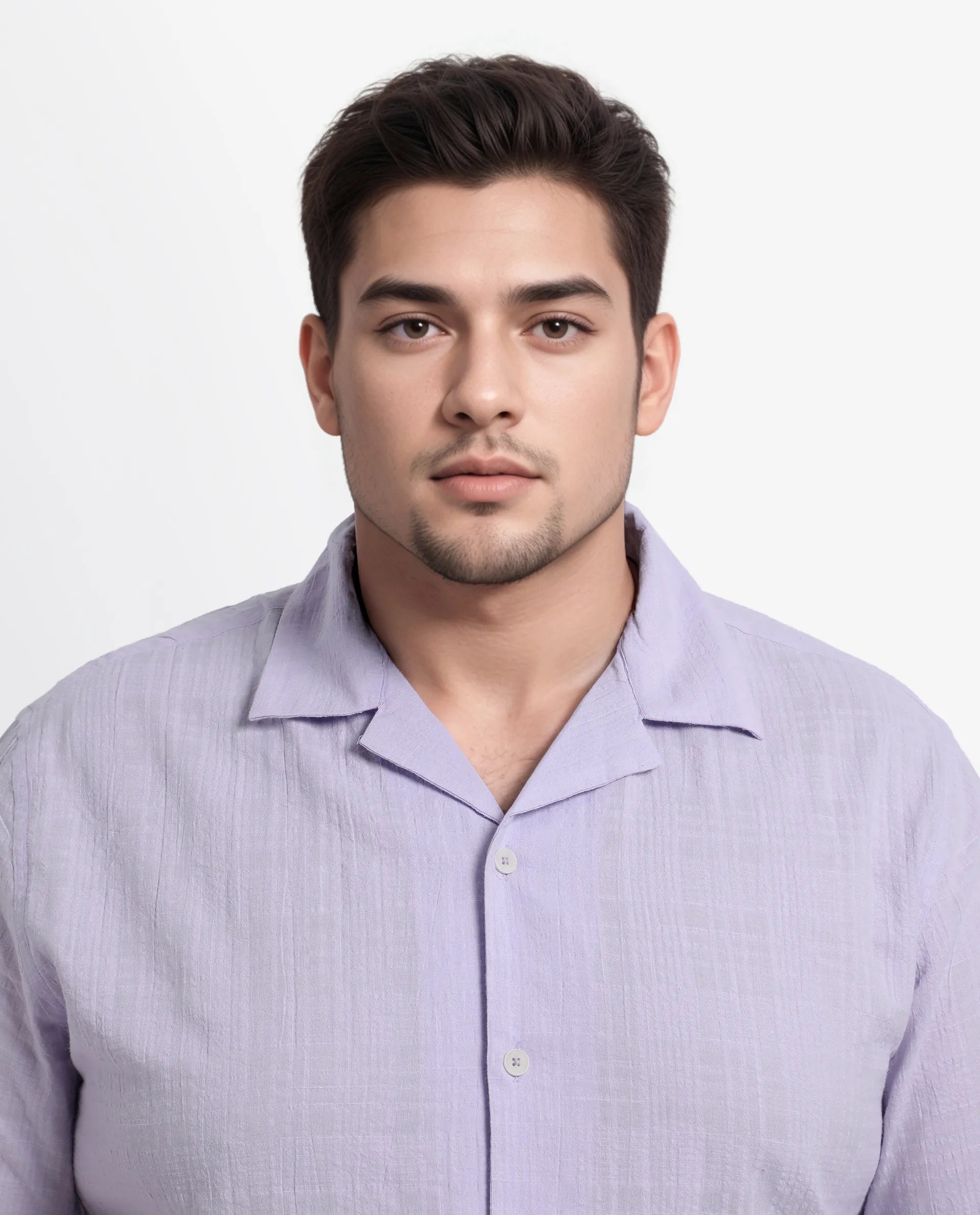 Rare Rabbit Men's Dara-L Pastel Purple Cotton Fabric Half Sleeve Cuban Collar Button Closure Boxy Fit Checked Shirt