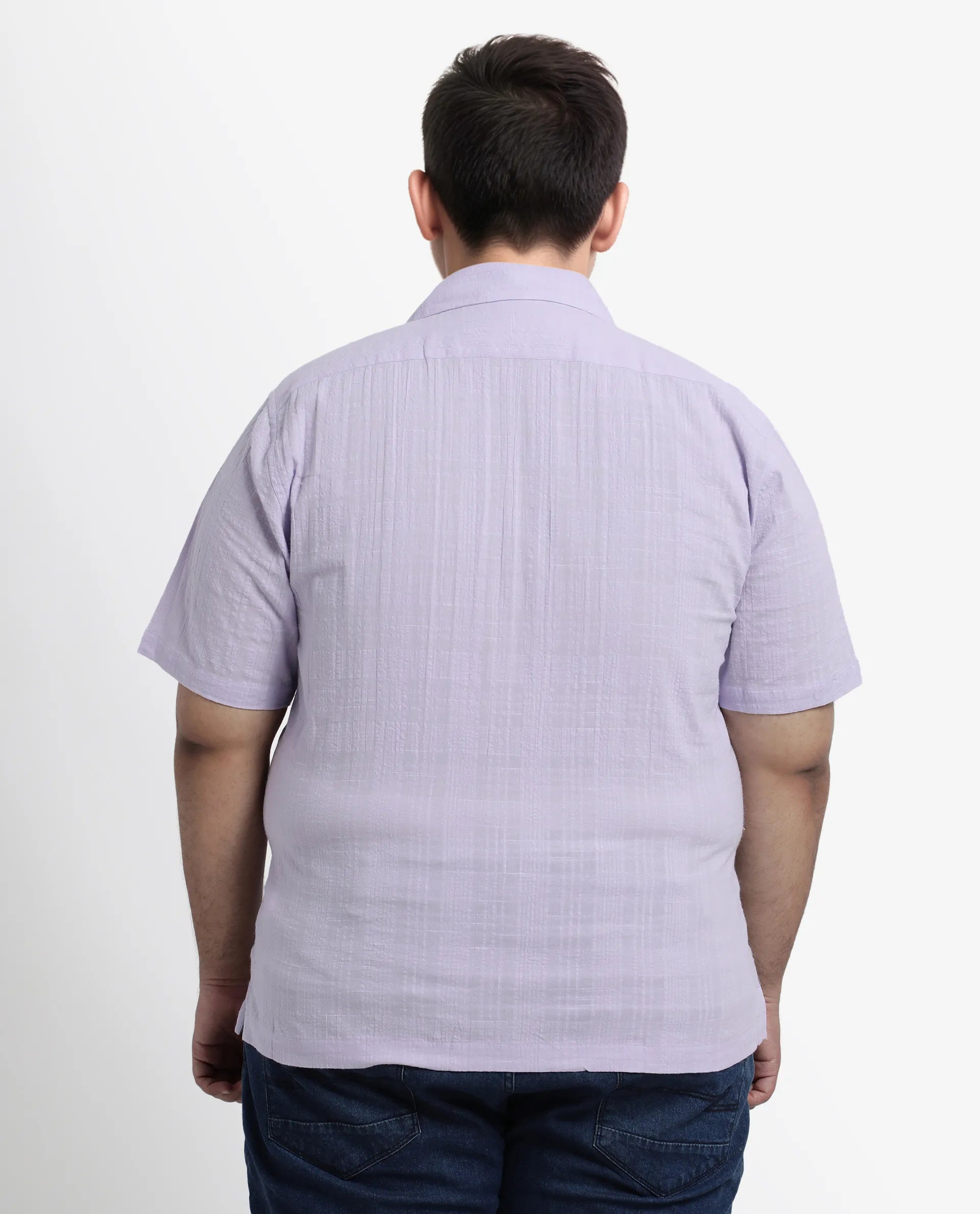 Rare Rabbit Men's Dara-L Pastel Purple Cotton Fabric Half Sleeve Cuban Collar Button Closure Boxy Fit Checked Shirt