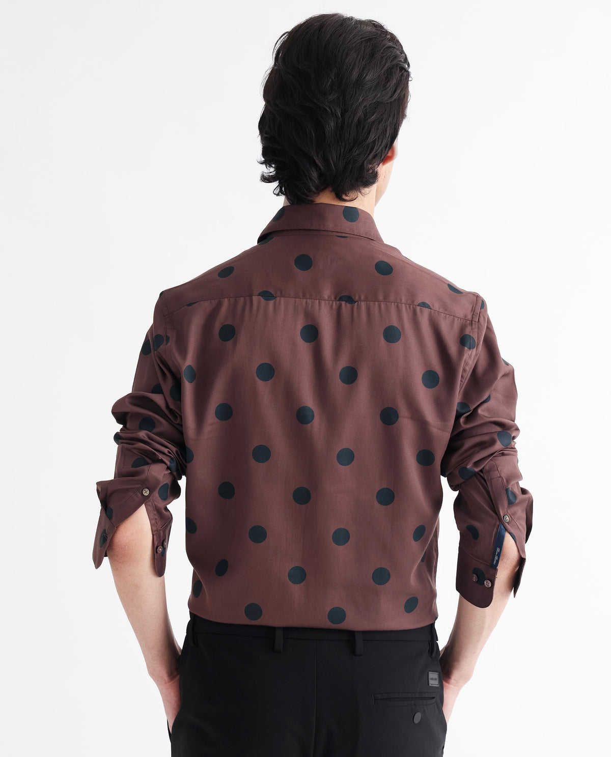 Rare Rabbit Men's Dare Brown Cotton Modal Fabric Polka Print Full Sleeves Shirt