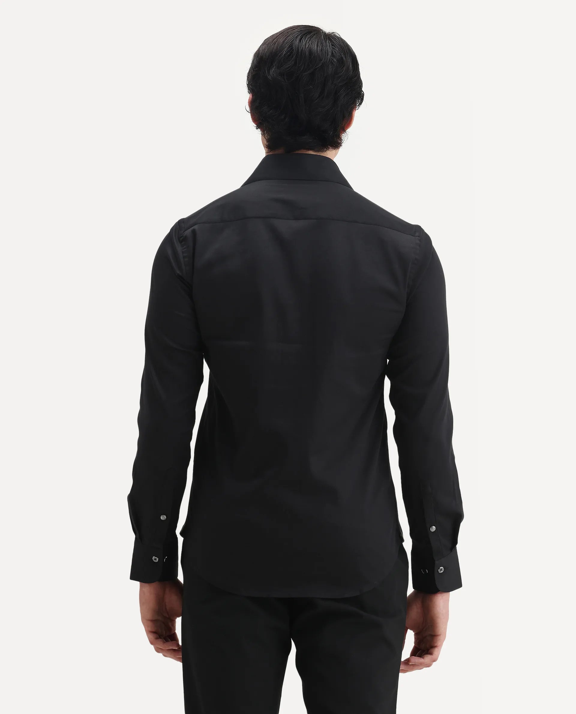 Rare Rabbit Men's Dario Black Cotton Plain Regular Fit Full Sleeve Collared Shirt