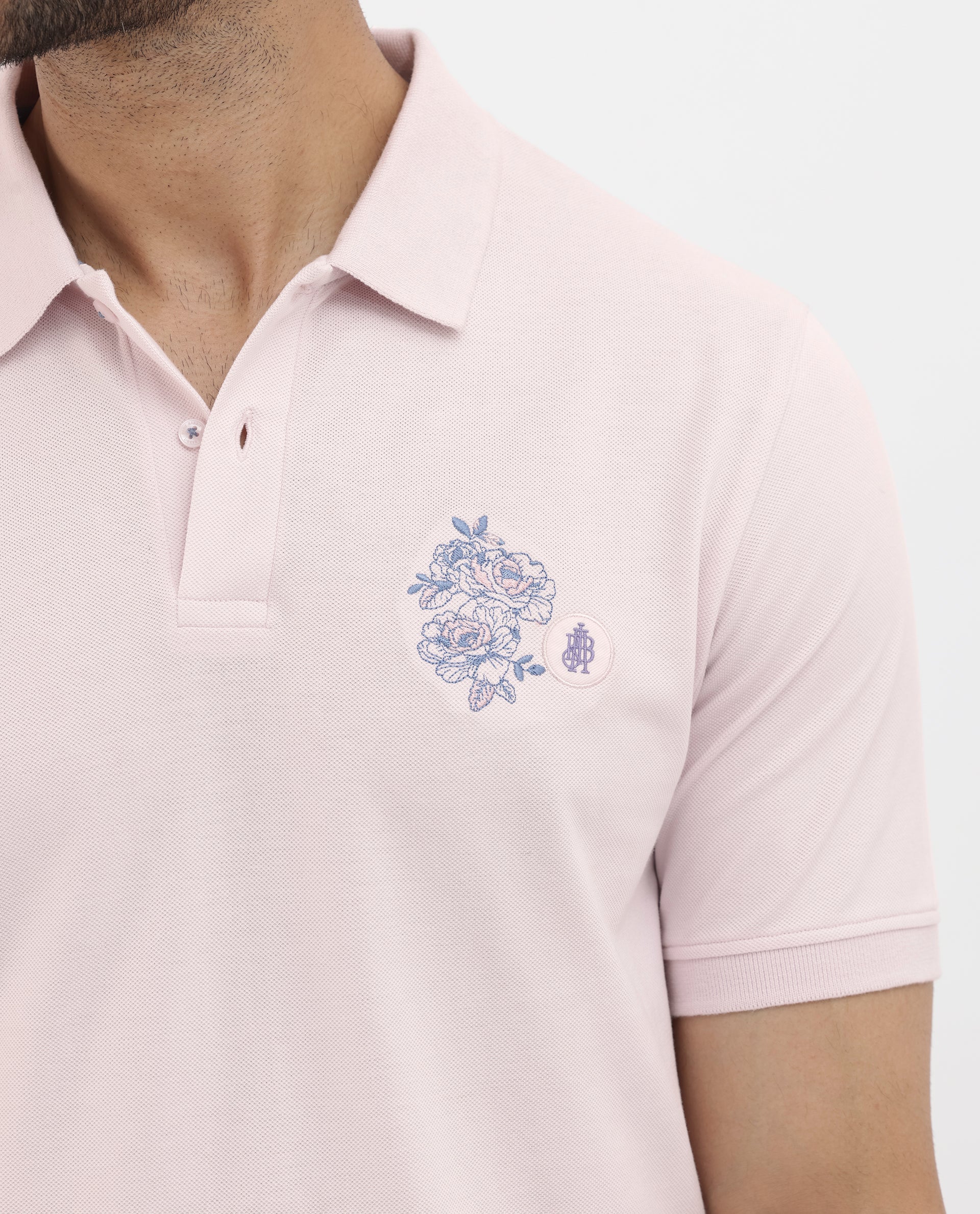 Rare Rabbit Mens Dariol Light Pink Cotton Fabric Short Sleeve Solid Knitted Polo T-Shirt