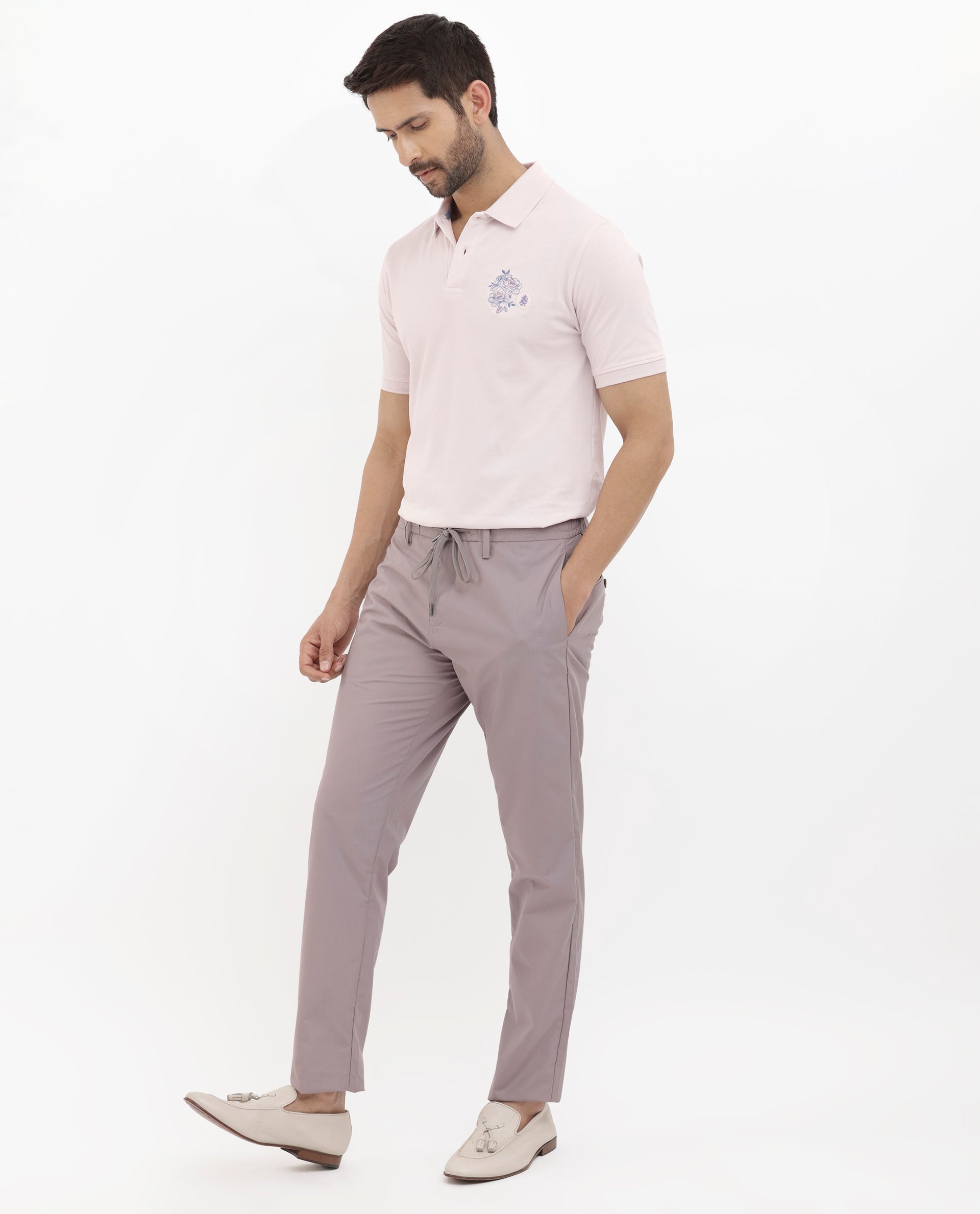 Rare Rabbit Mens Dariol Light Pink Cotton Fabric Short Sleeve Solid Knitted Polo T-Shirt