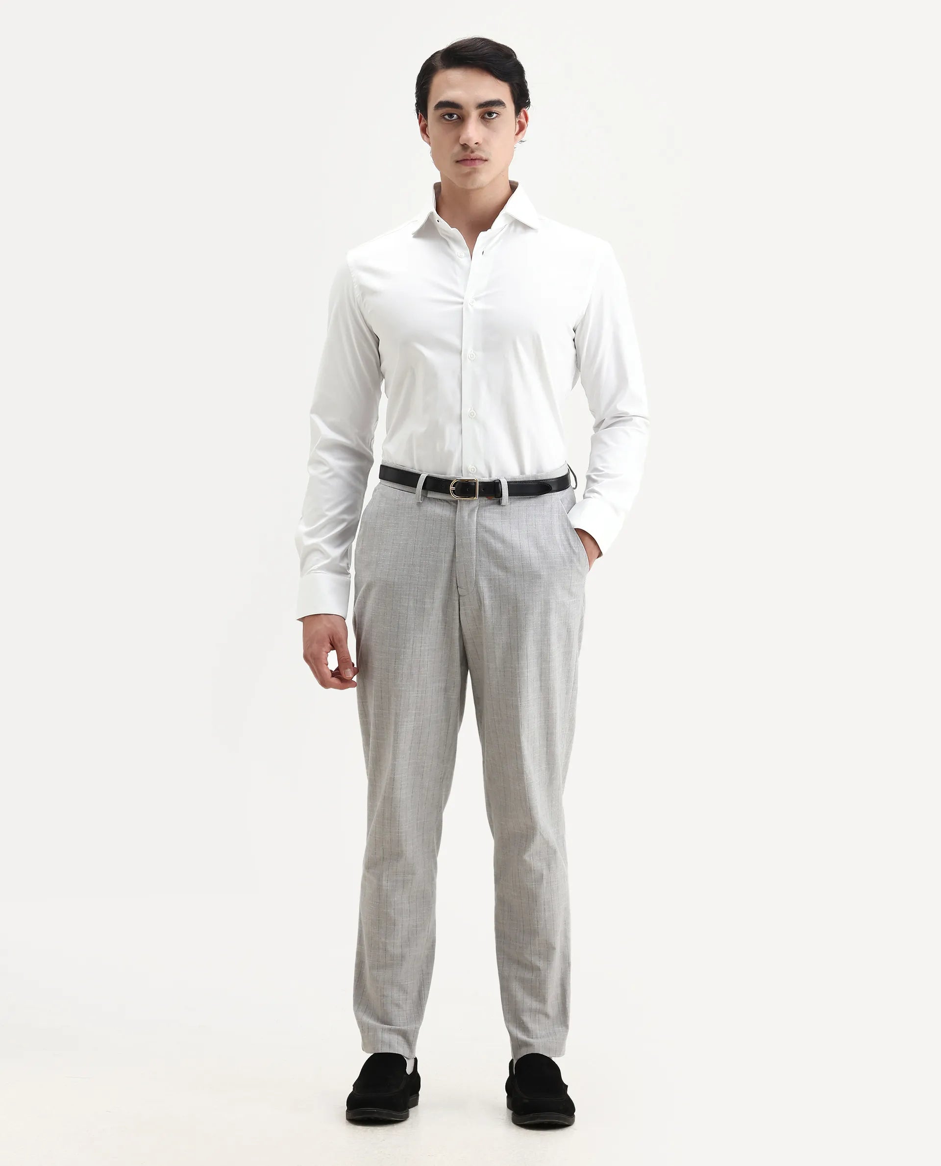 Rare Rabbit Men's Dario White Cotton Plain Regular Fit Full Sleeve Collared Shirt