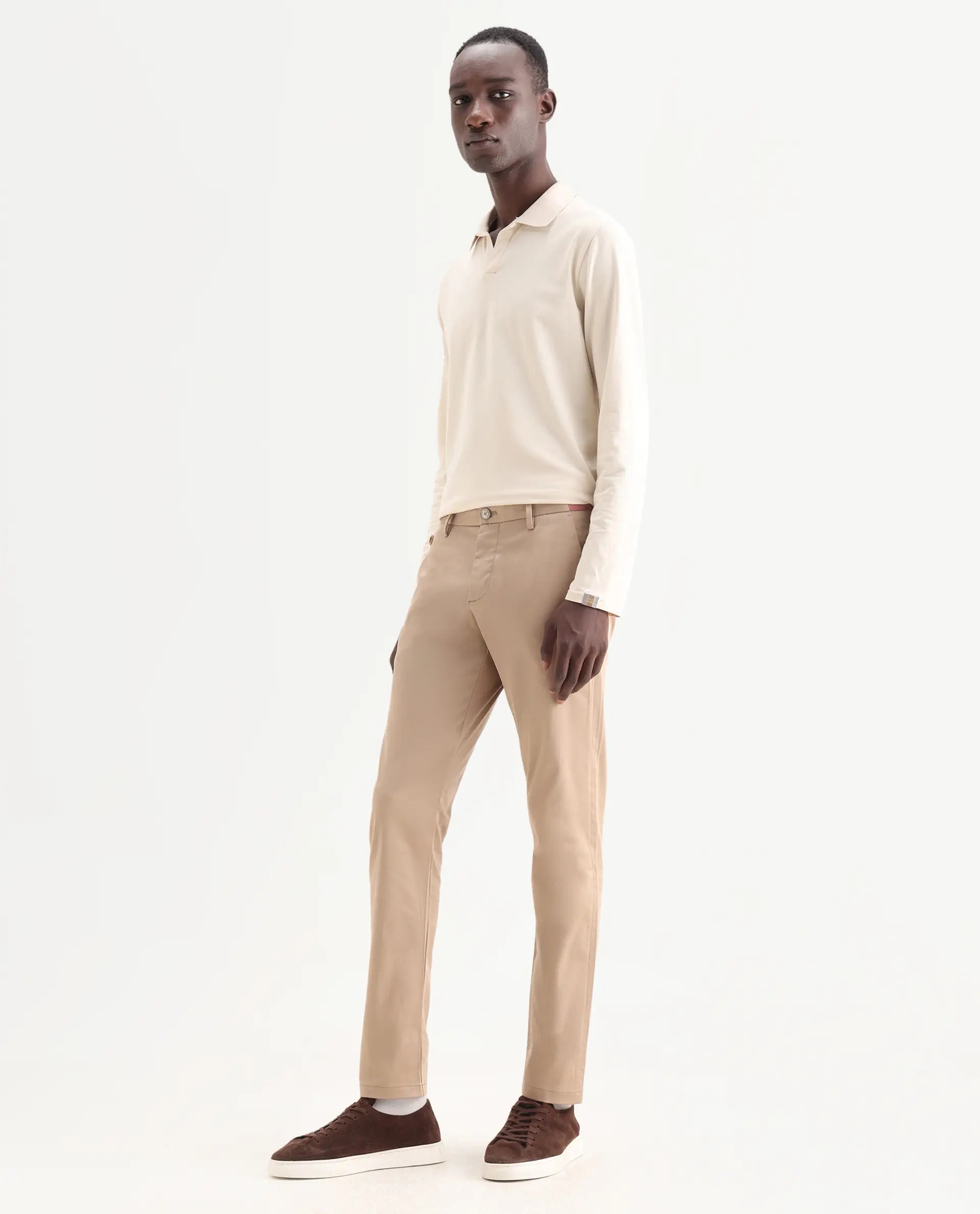 Rare Rabbit Men's Daron Beige Cotton Plain Regular Fit Trouser