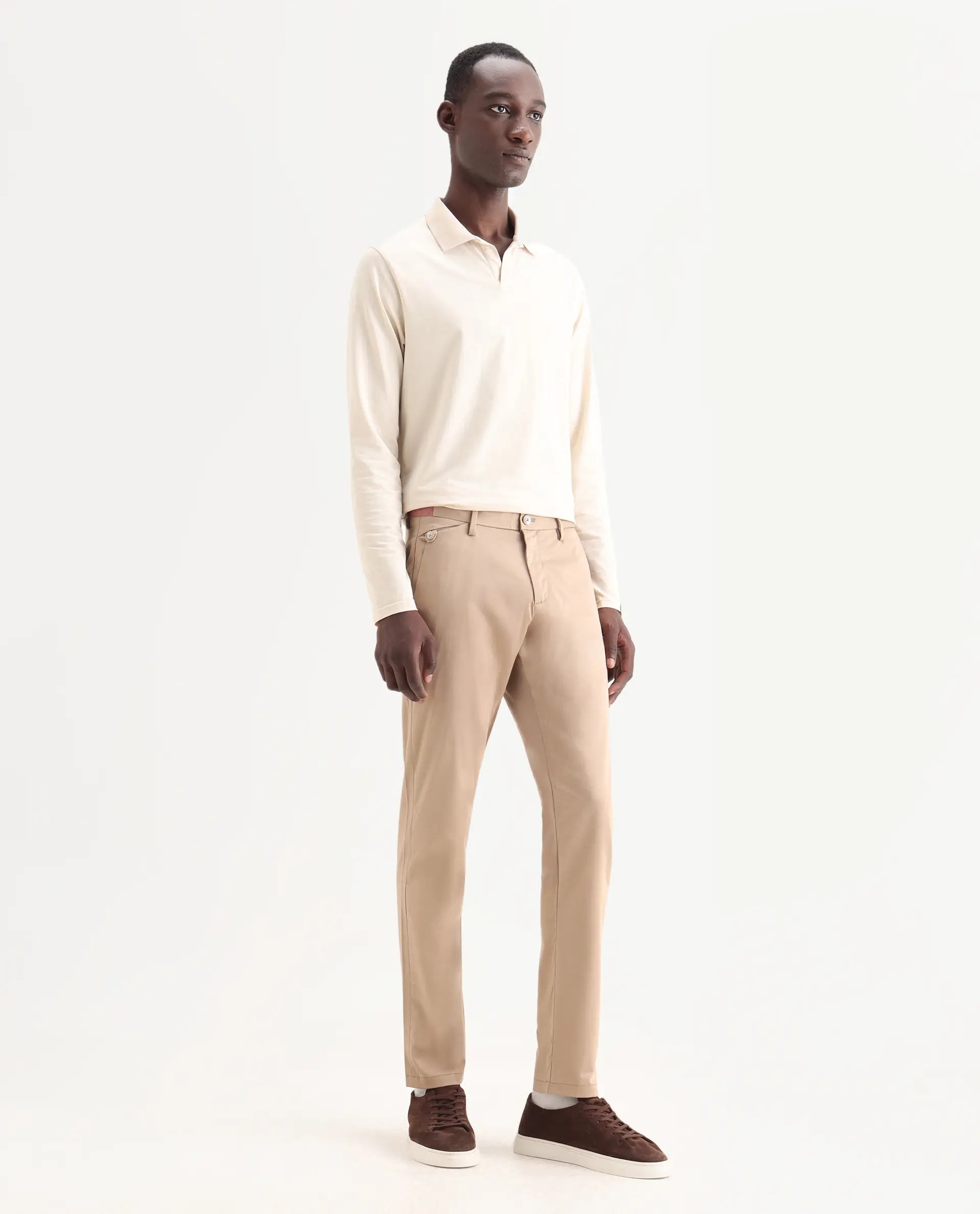 Rare Rabbit Men's Daron Beige Cotton Plain Regular Fit Trouser