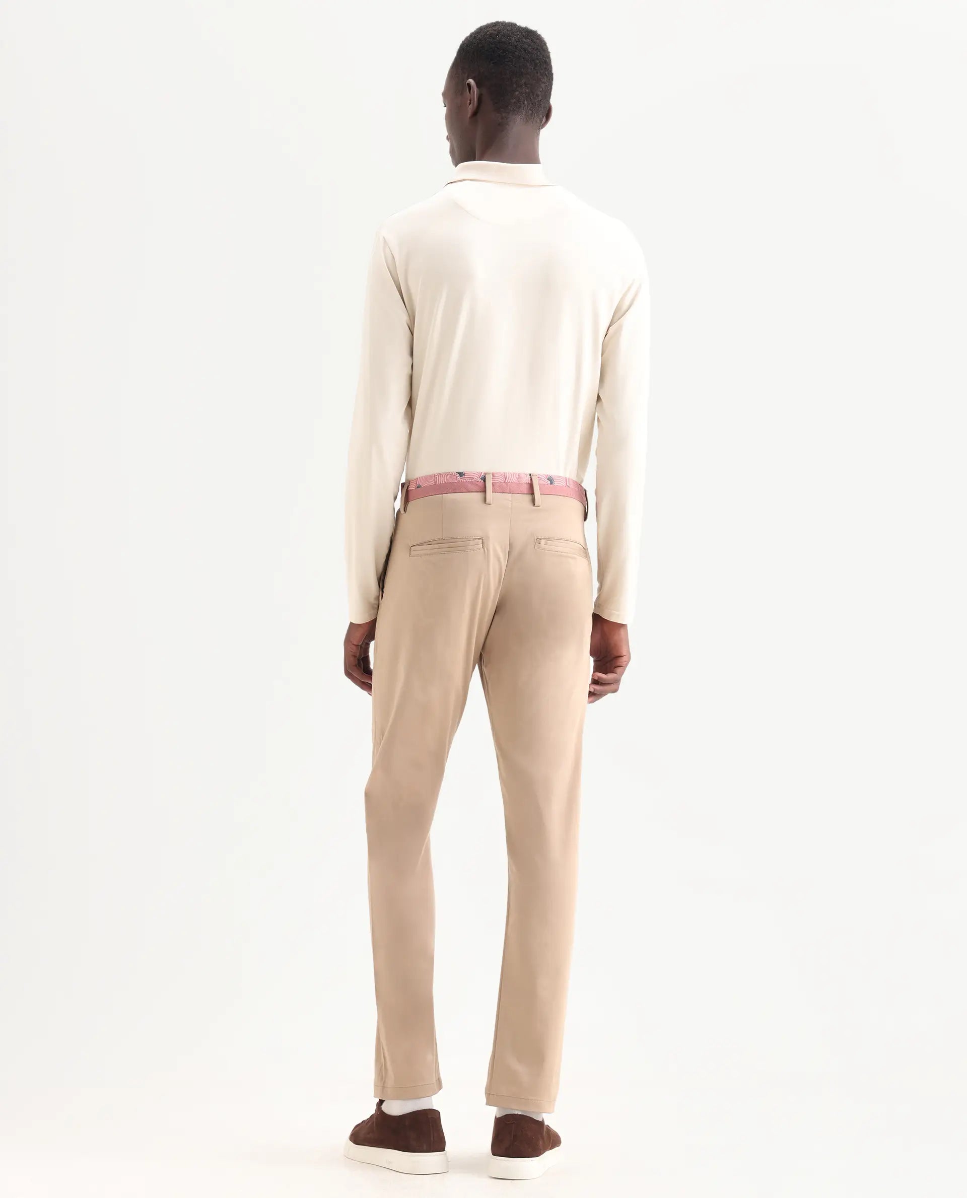Rare Rabbit Men's Daron Beige Cotton Plain Regular Fit Trouser