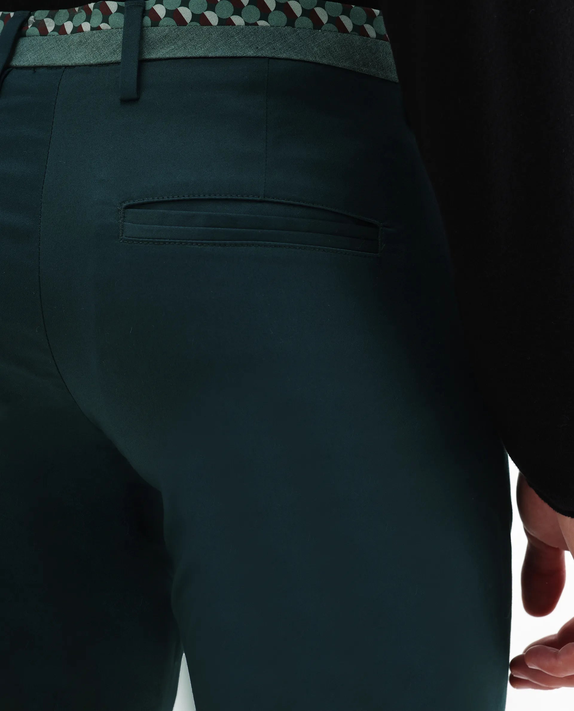 Rare Rabbit Men's Daron Petrol Cotton Plain Regular Fit Trouser