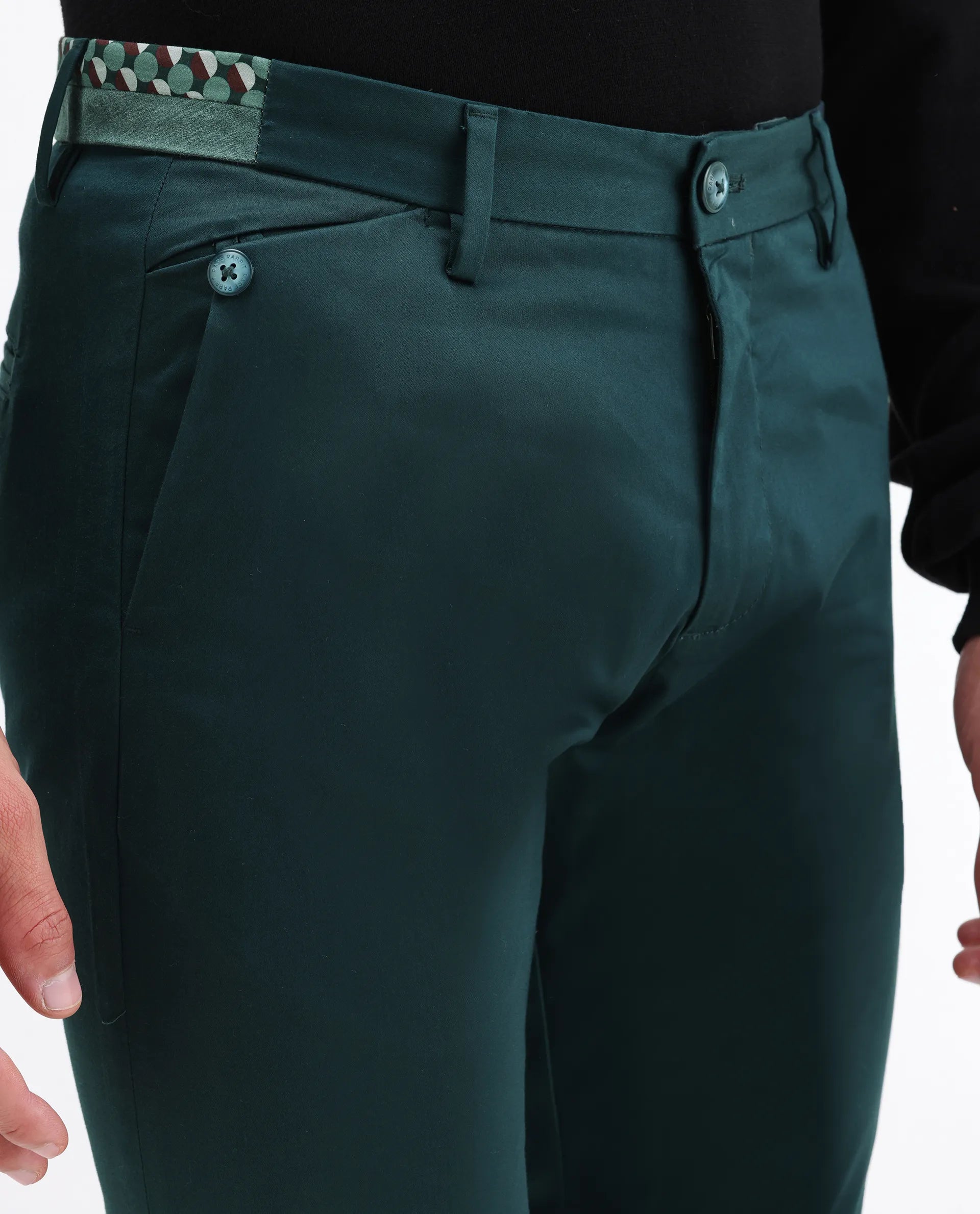 Rare Rabbit Men's Daron Petrol Cotton Plain Regular Fit Trouser