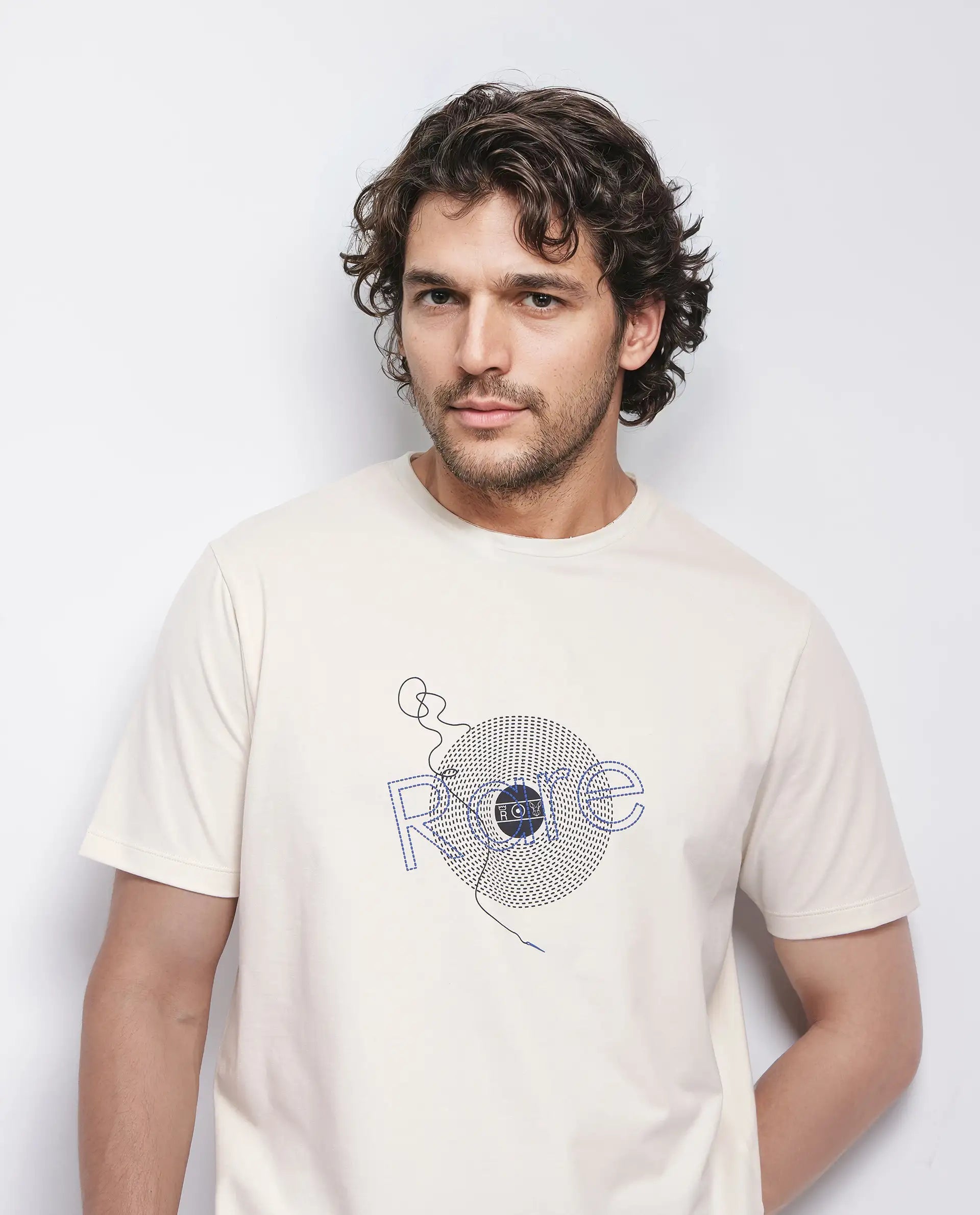 Rare Rabbit Men's Dart Beige Cotton Blend Graphic Print Regular Fit Half Sleeve Crew Neck T-Shirt