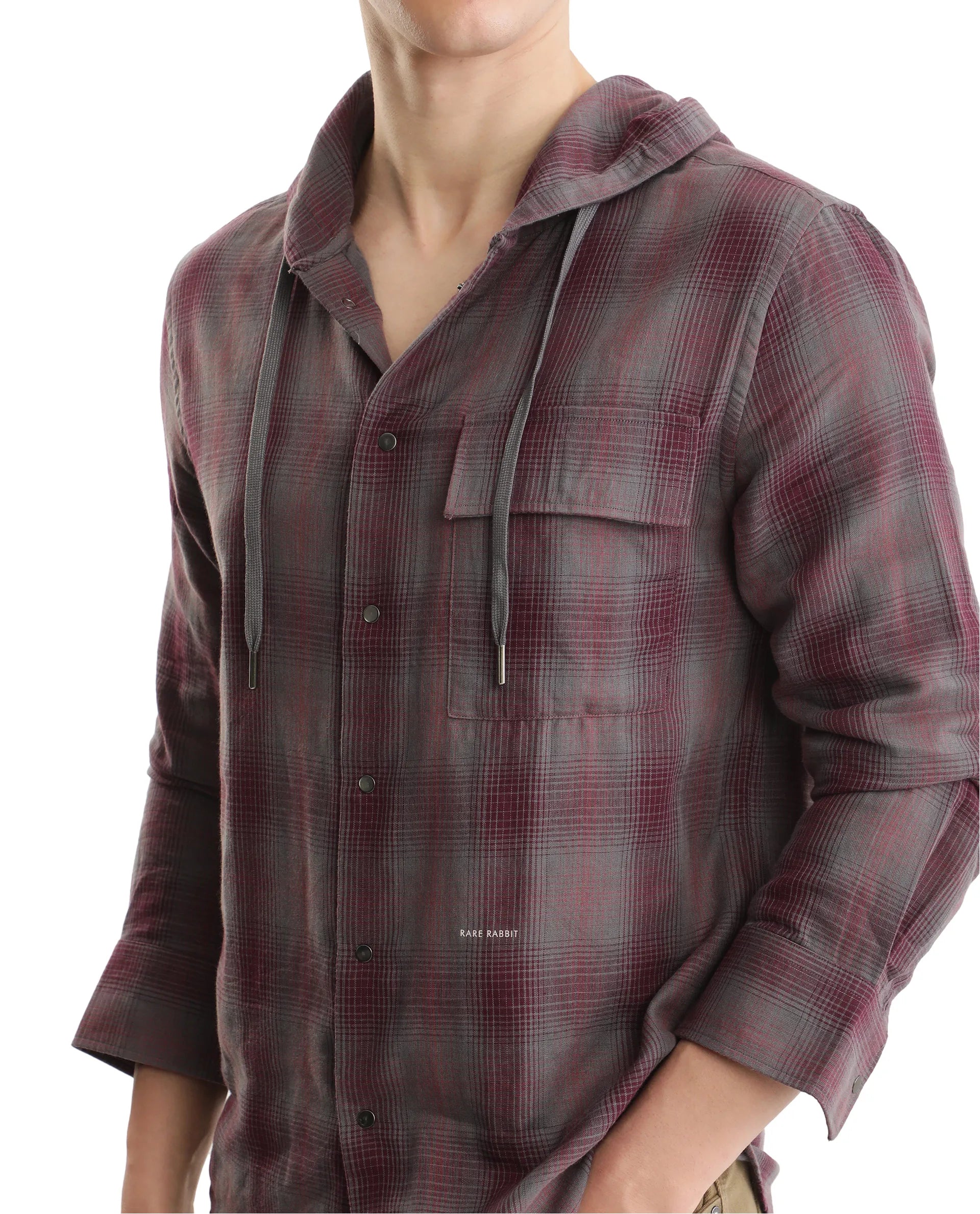 Rare Rabbit Men's Dartmouth Dusky Maroon Cotton Fabric Full Sleeve Collared Neck Oversized Fit Checks Shirt