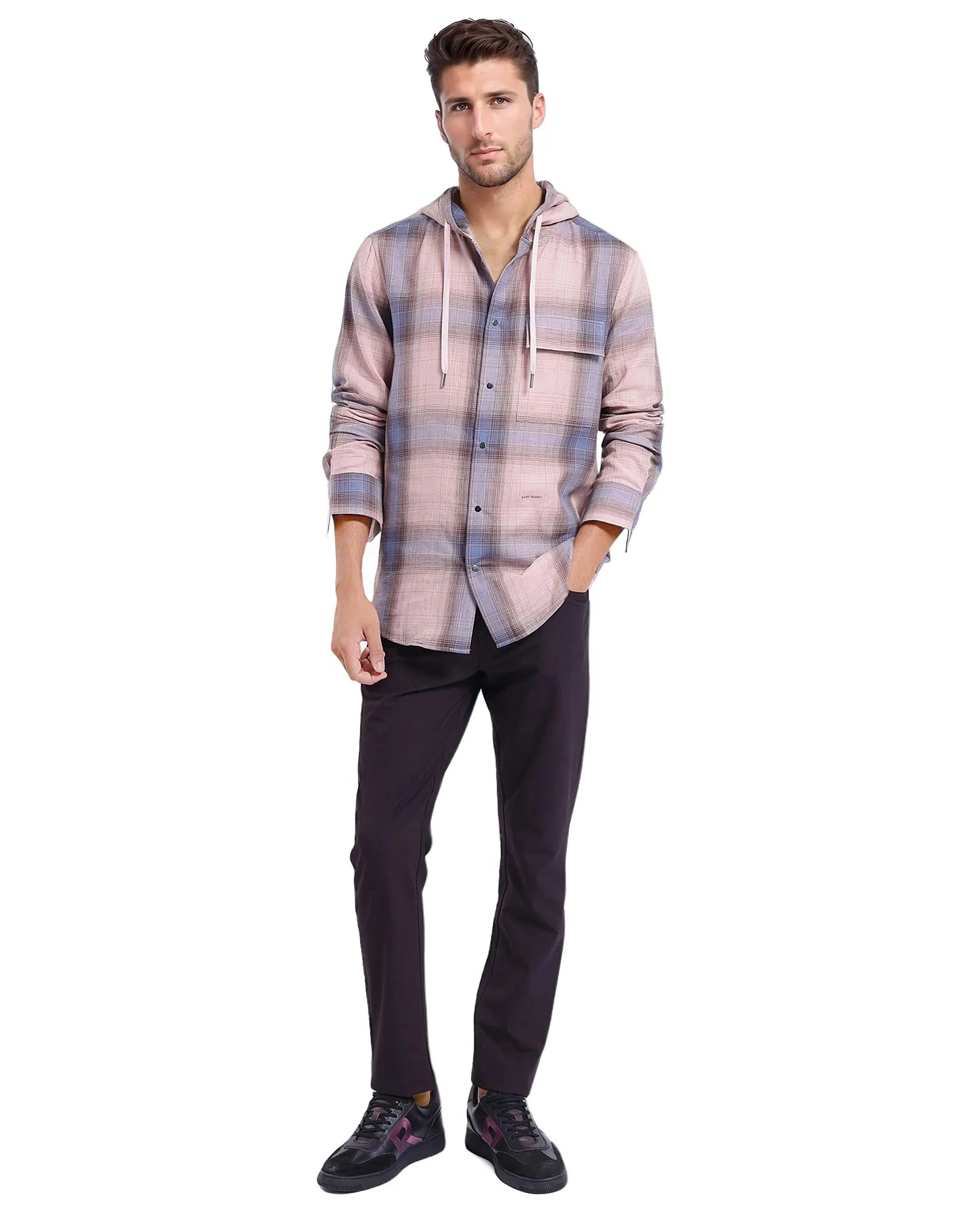 Rare Rabbit Men's Dartmouth Dusky Pink Cotton Fabric Full Sleeve Collared Neck Oversized Fit Checks Shirt