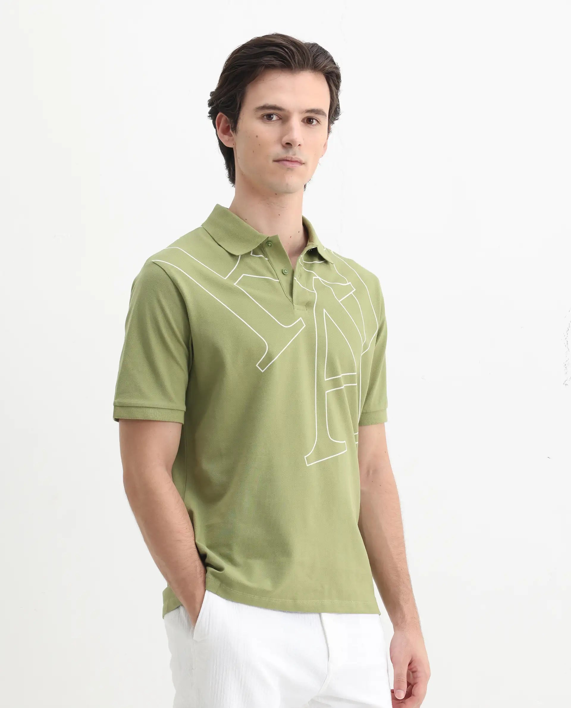 Rare Rabbit Men's Daryl Olive Cotton Plain Regular Fit Half Sleeve Polo