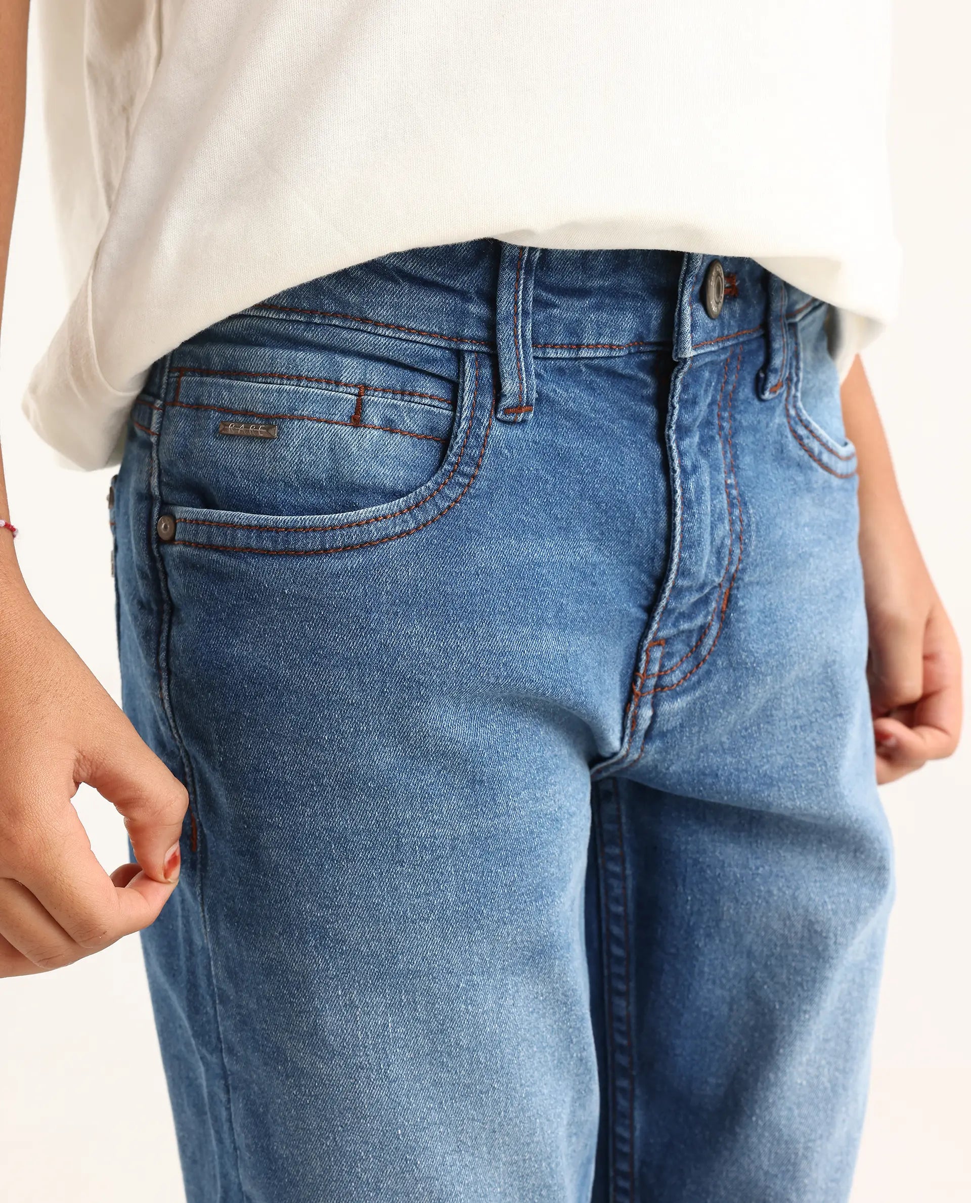 Rare Ones Kids Daw Dark Blue Cotton Blend Button And Zipper Closure Plain Regular Fit Jeans