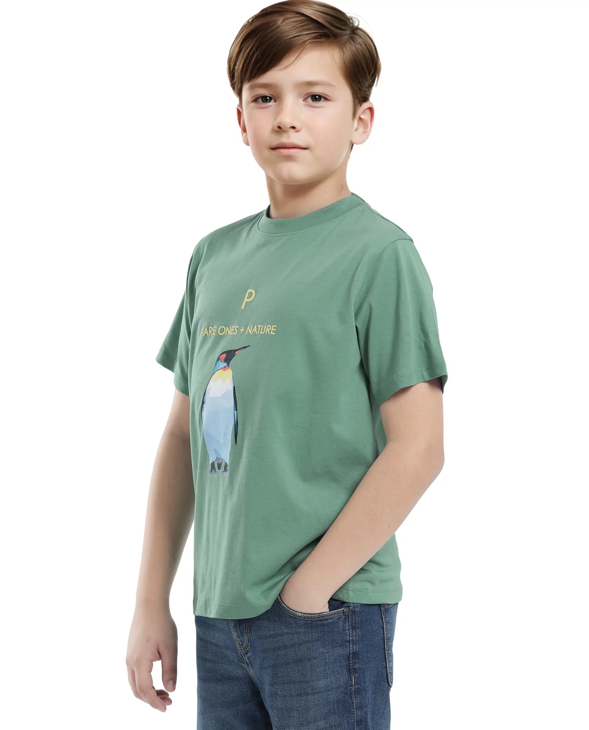 Rare Ones Kids Dawn Green Cotton Half Sleeve Solid Slip-On Closure Regular Fit T-Shirt