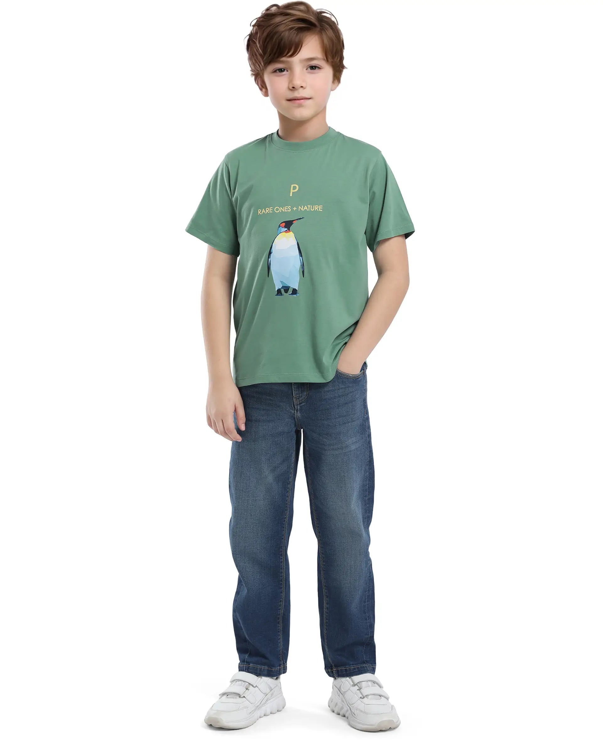 Rare Ones Kids Dawn Green Cotton Half Sleeve Solid Slip-On Closure Regular Fit T-Shirt