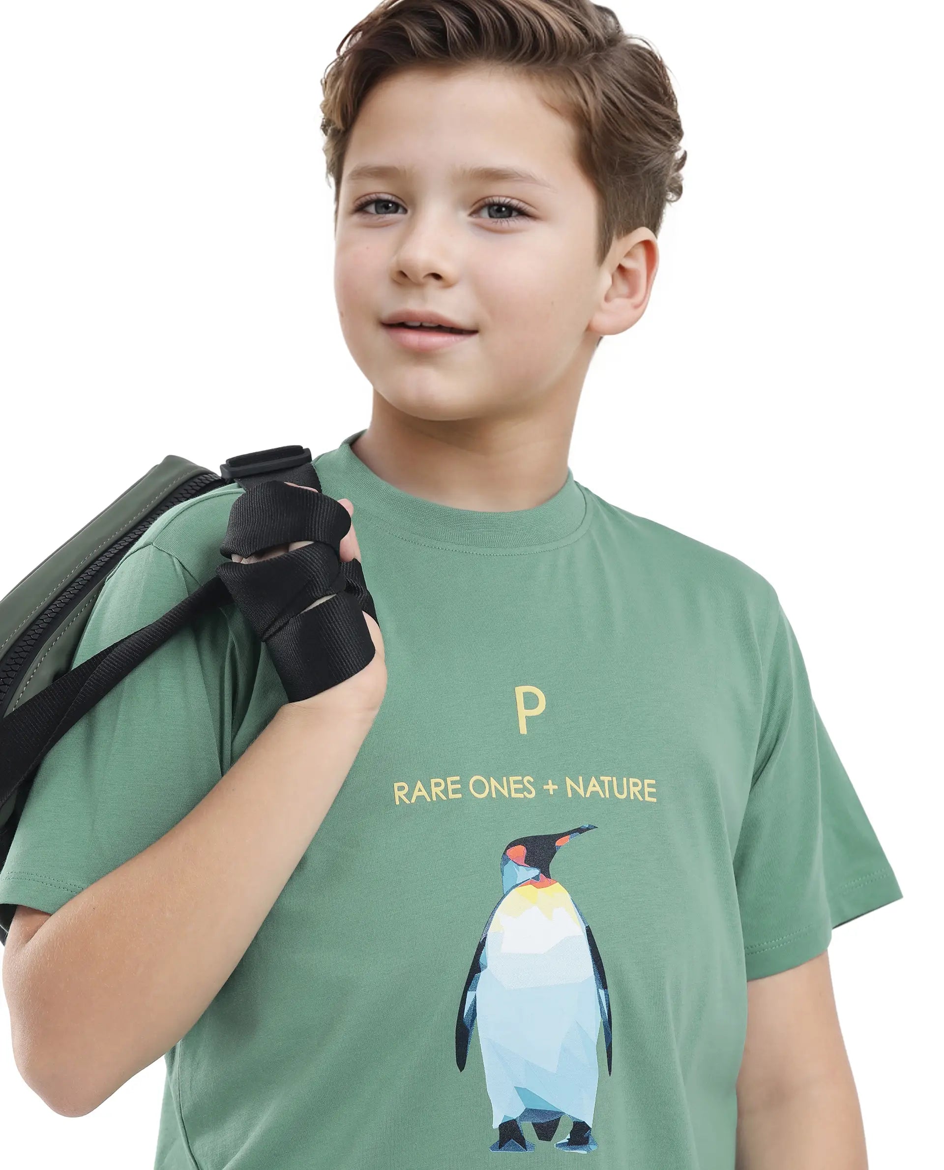 Rare Ones Kids Dawn Green Cotton Half Sleeve Solid Slip-On Closure Regular Fit T-Shirt