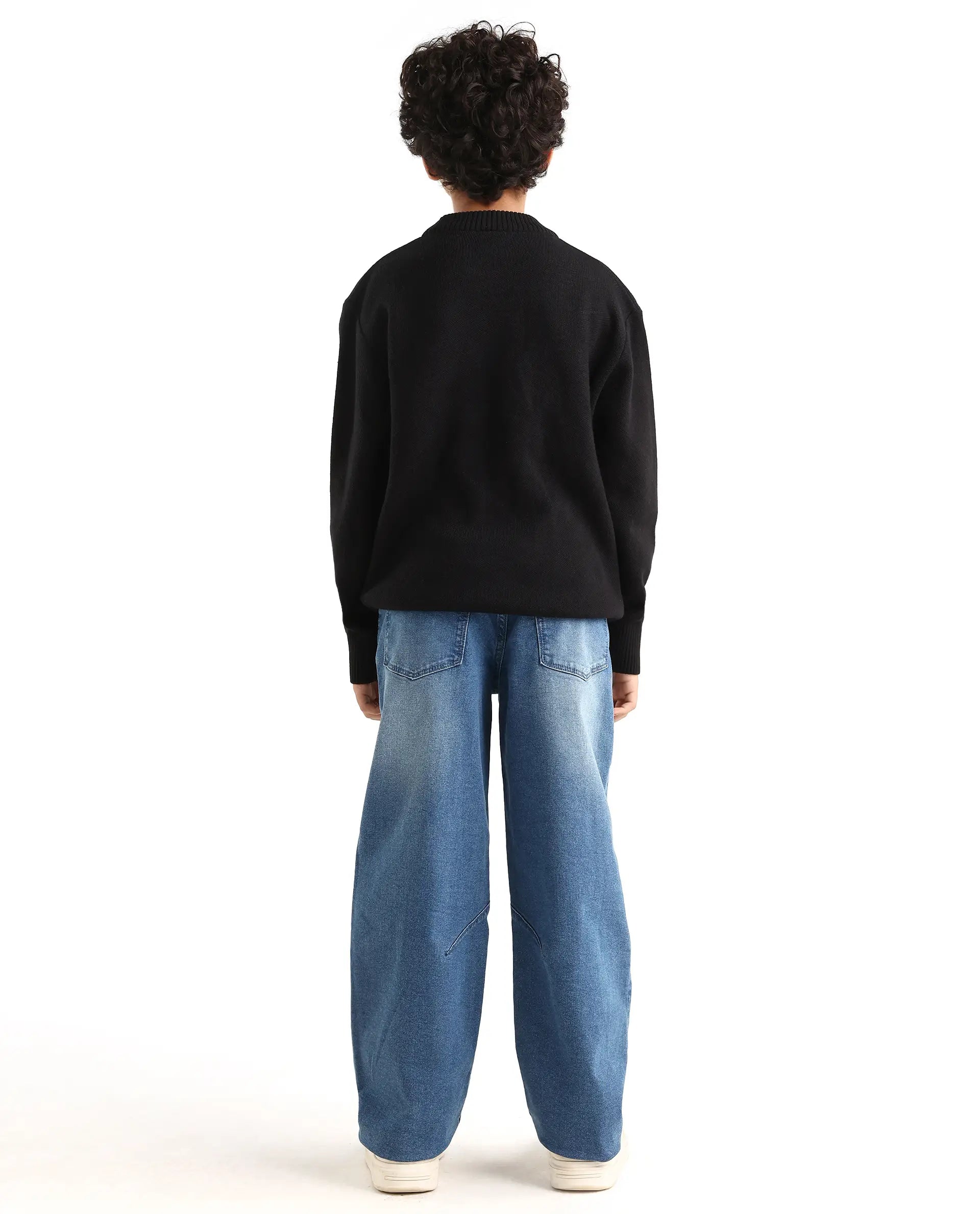 Rare Ones Kids Dawson Blue Cotton Blend Button And Zipper Closure Plain Slouchy Fit Jeans