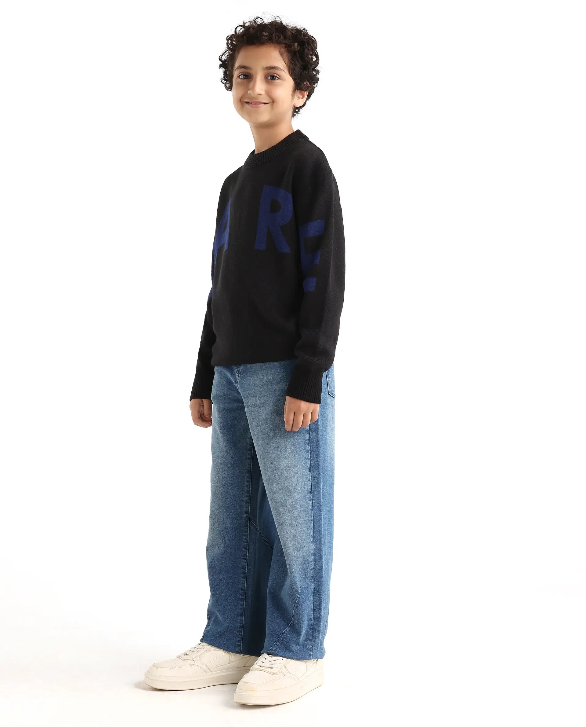 Rare Ones Kids Dawson Blue Cotton Blend Button And Zipper Closure Plain Slouchy Fit Jeans