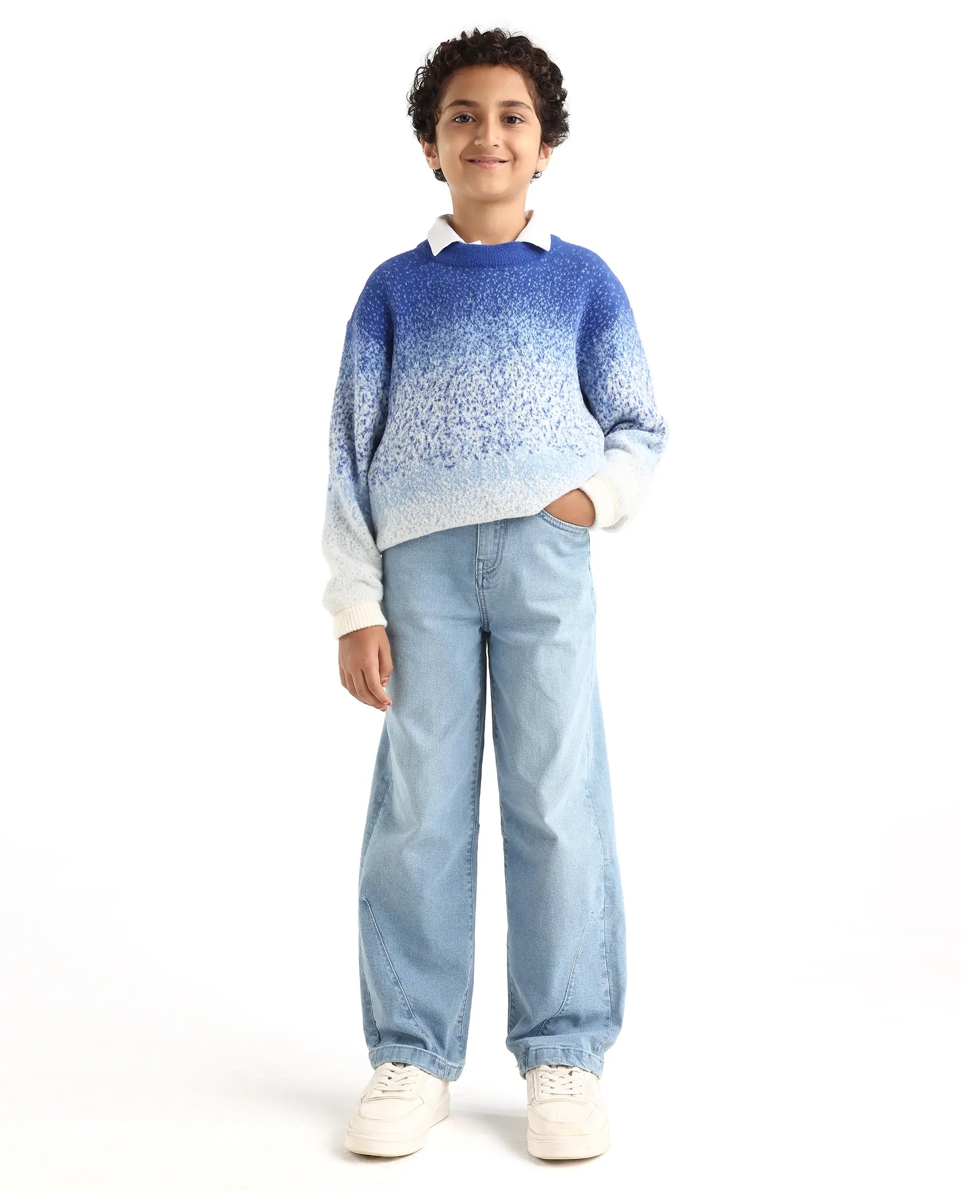 Rare Ones Kids Dawson Light Blue Cotton Blend Button And Zipper Closure Plain Slouchy Fit Jeans
