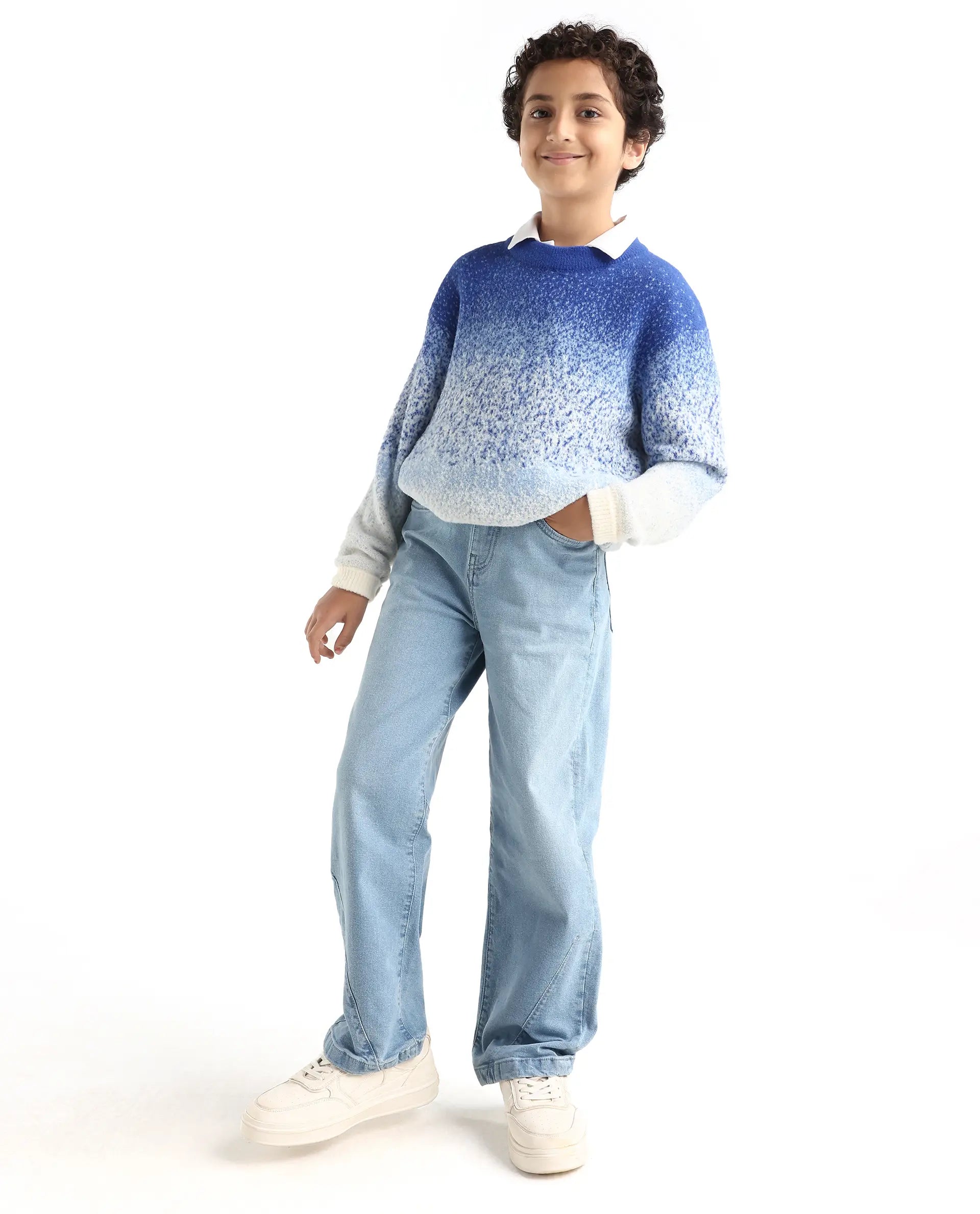 Rare Ones Kids Dawson Light Blue Cotton Blend Button And Zipper Closure Plain Slouchy Fit Jeans