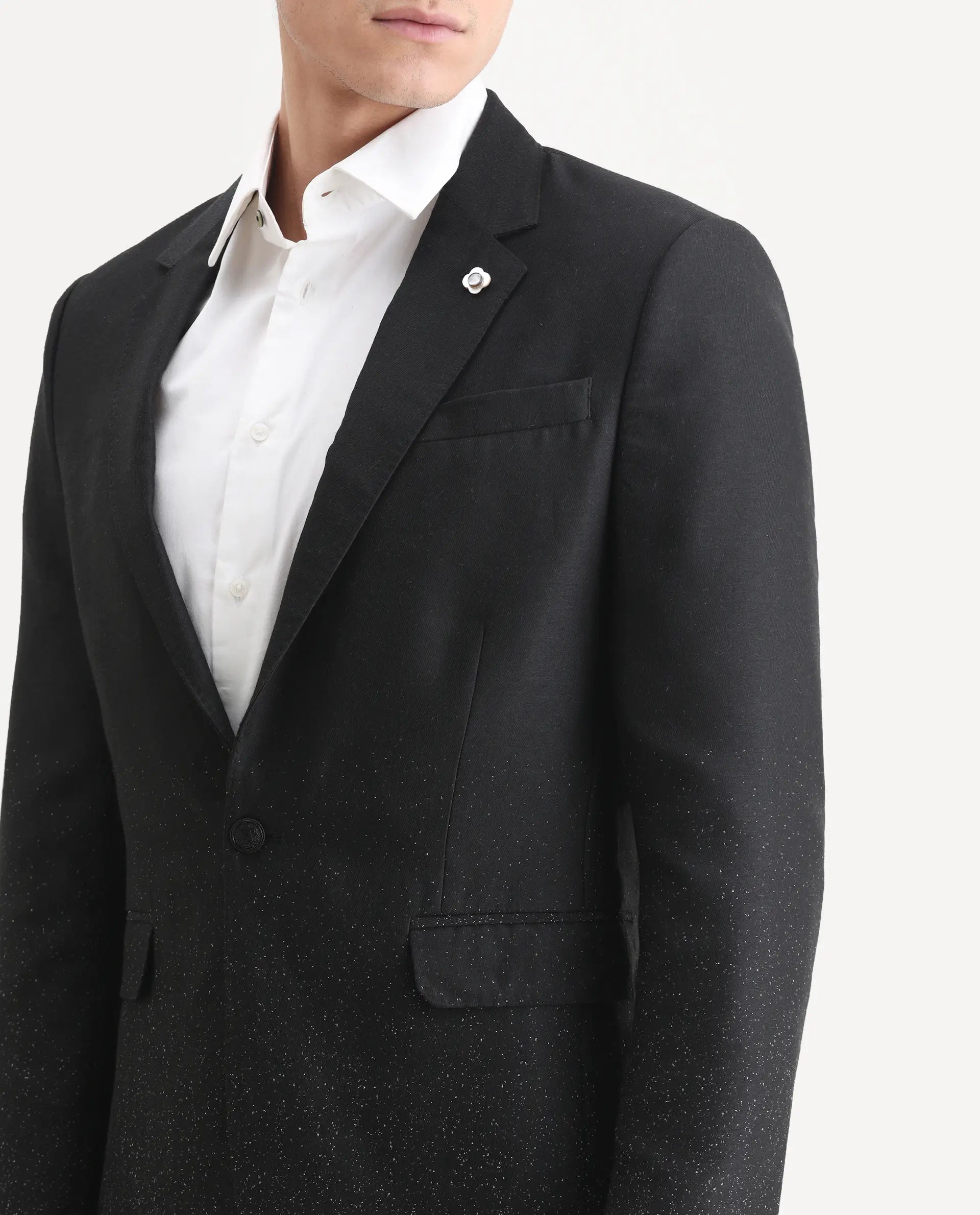 Rare Rabbit Men's Debra Black Polyester Plain Tailored Fit Full Sleeve Lapel Neck Blazer