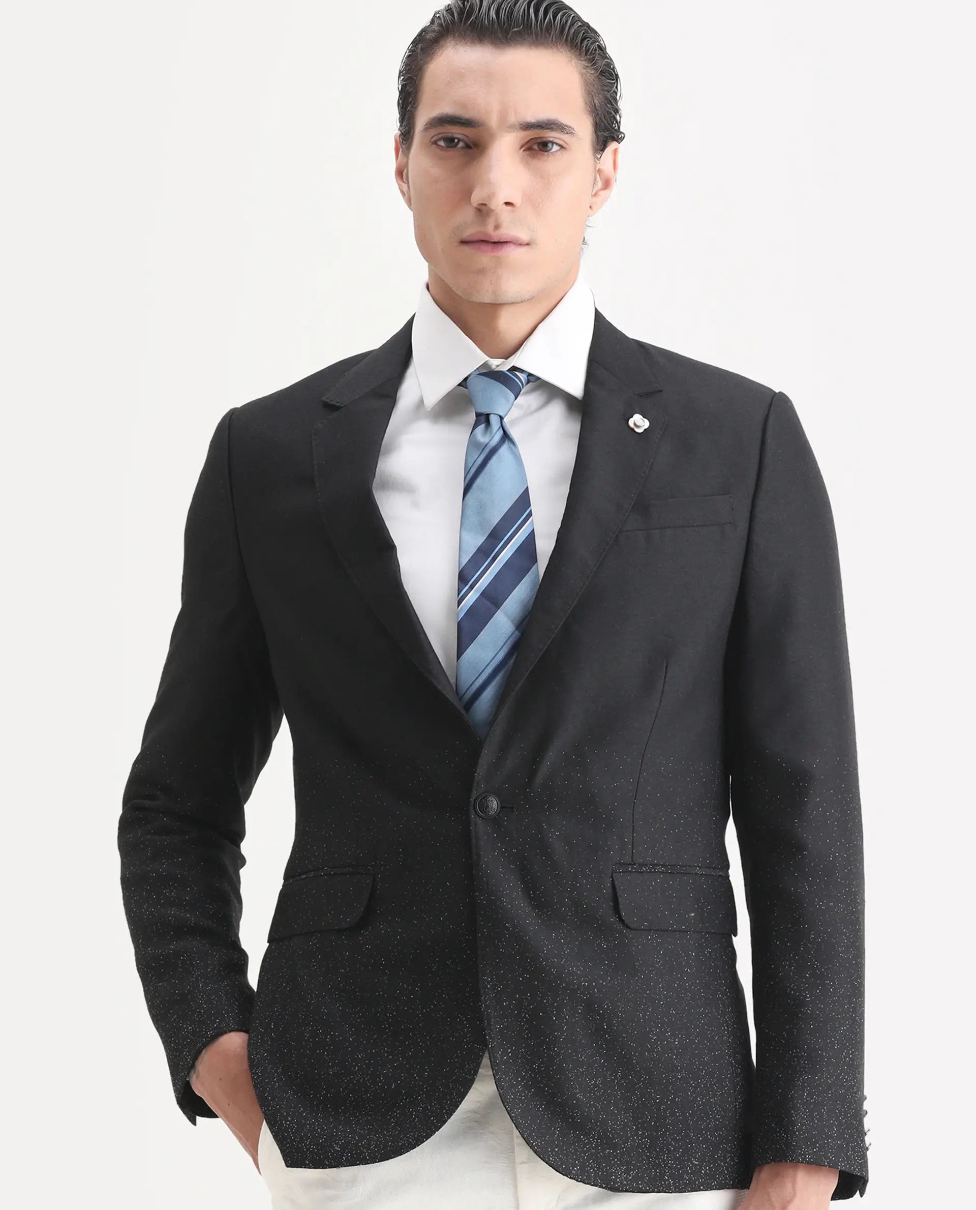 Rare Rabbit Men's Debra Black Polyester Plain Tailored Fit Full Sleeve Lapel Neck Blazer