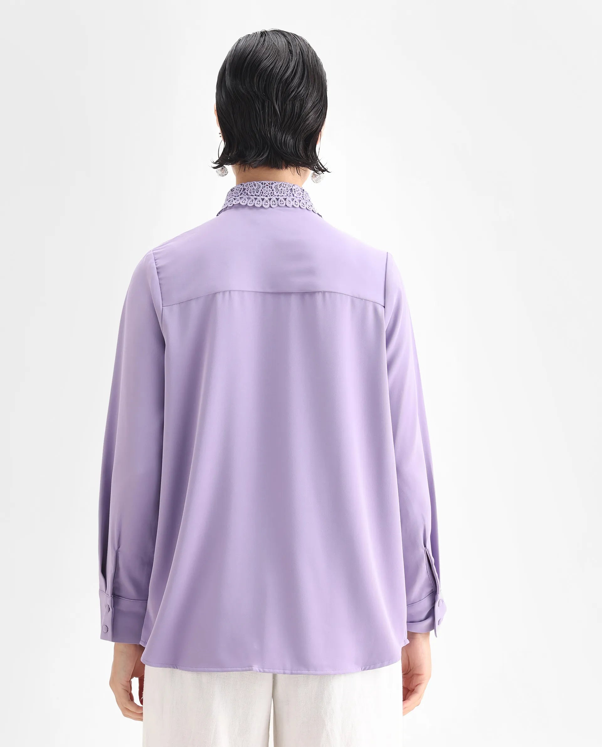 Rareism Women's Dejon Dusky Lavender Polyester Spread Collar Plain Cuffed Sleeve Regular Fit Shirt